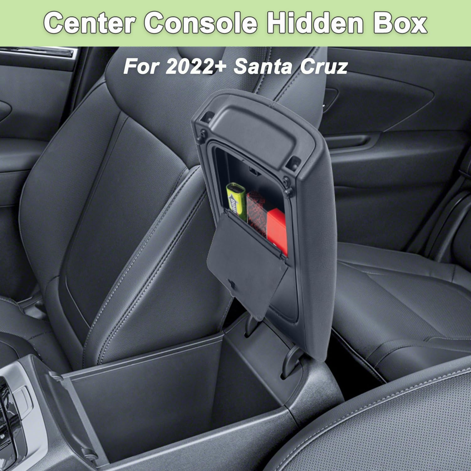 PIMCAR Center Console Hidden Organizer for Hyundai Santa Cruz 2022-2025, Armrest Storage Box with Secret Compartment, Press to Open/Close