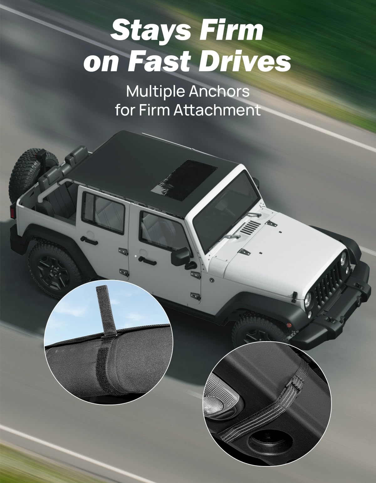 JOYTUTUS Waterproof Sun Shade Top Compatible with Wrangler JKU 4 Door 2007-2018, Canvas Roof Top Cover Wrangler JK Sunshade Bloc