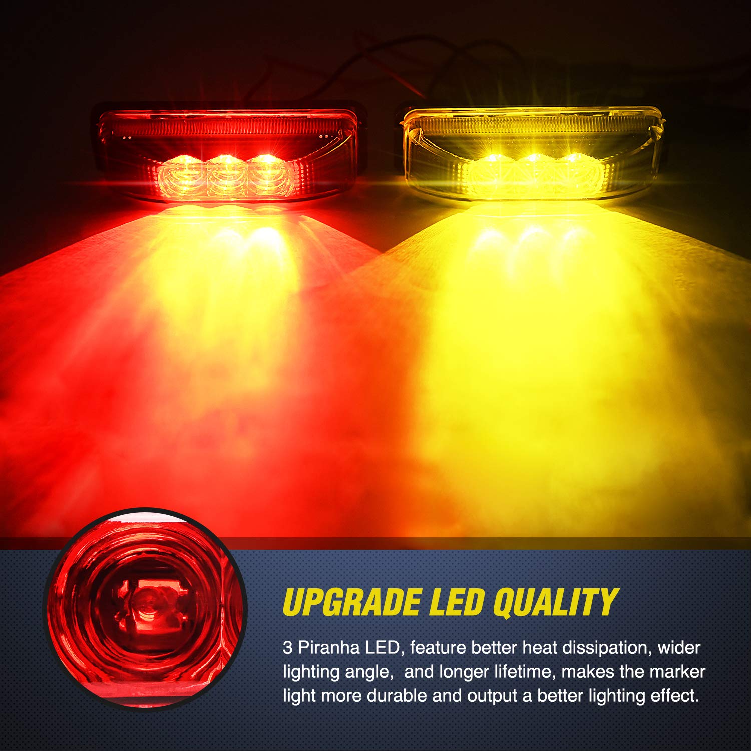 Nilight - Tl-33 4Pcs 3.9 Inch 3 Led Truck Trailer Light Front Rear Side Clearance Indicator Lamp Waterproof Sealed Surface Mount