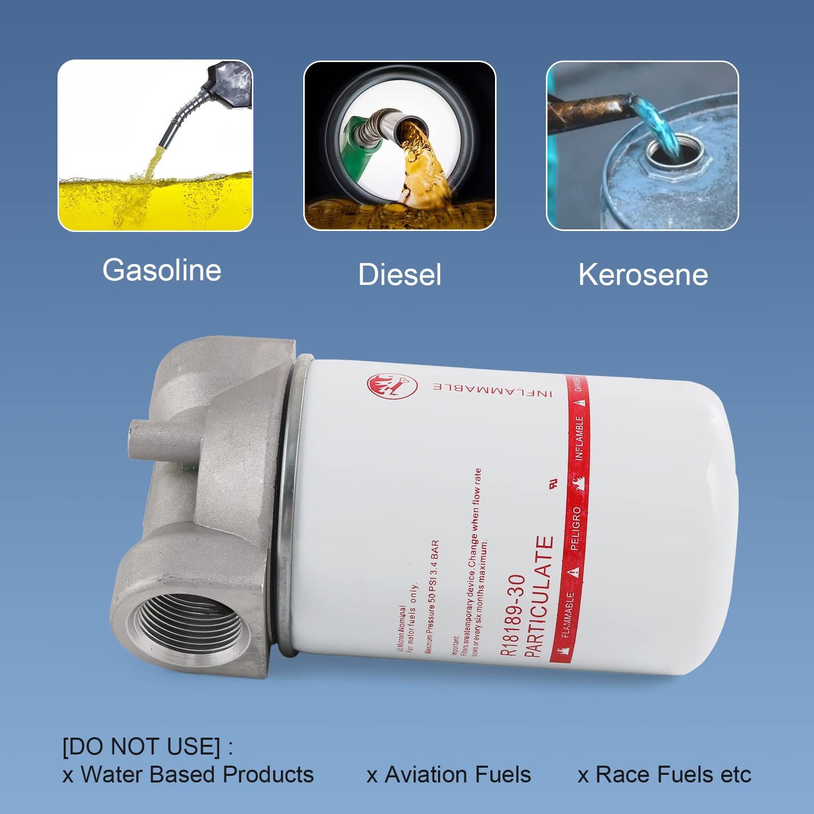 Dicmic High Flow Fuel Filter, 1” Npt 30 Micron Spin-On Cartridge Style For Mobile And Stationary Fuel Pump Tank Boat
