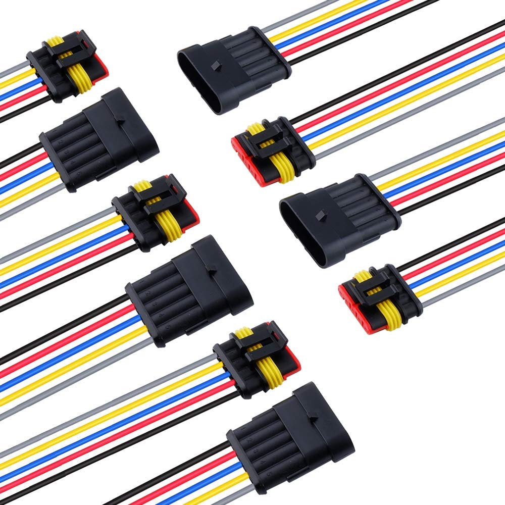 Muyi 5 Sets 5 Pin Wire Connector 18Awg Waterproof Electrical Connectors Kit With 10Cm Pigtail 1.5Mm Series Weatherpack Connector