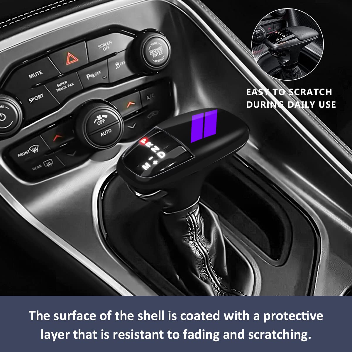 Auovo Gear Shift Knob Trim For Charger Accessories Challenger 2015-2023 / Durango 2016-2024 (Black-Purple)