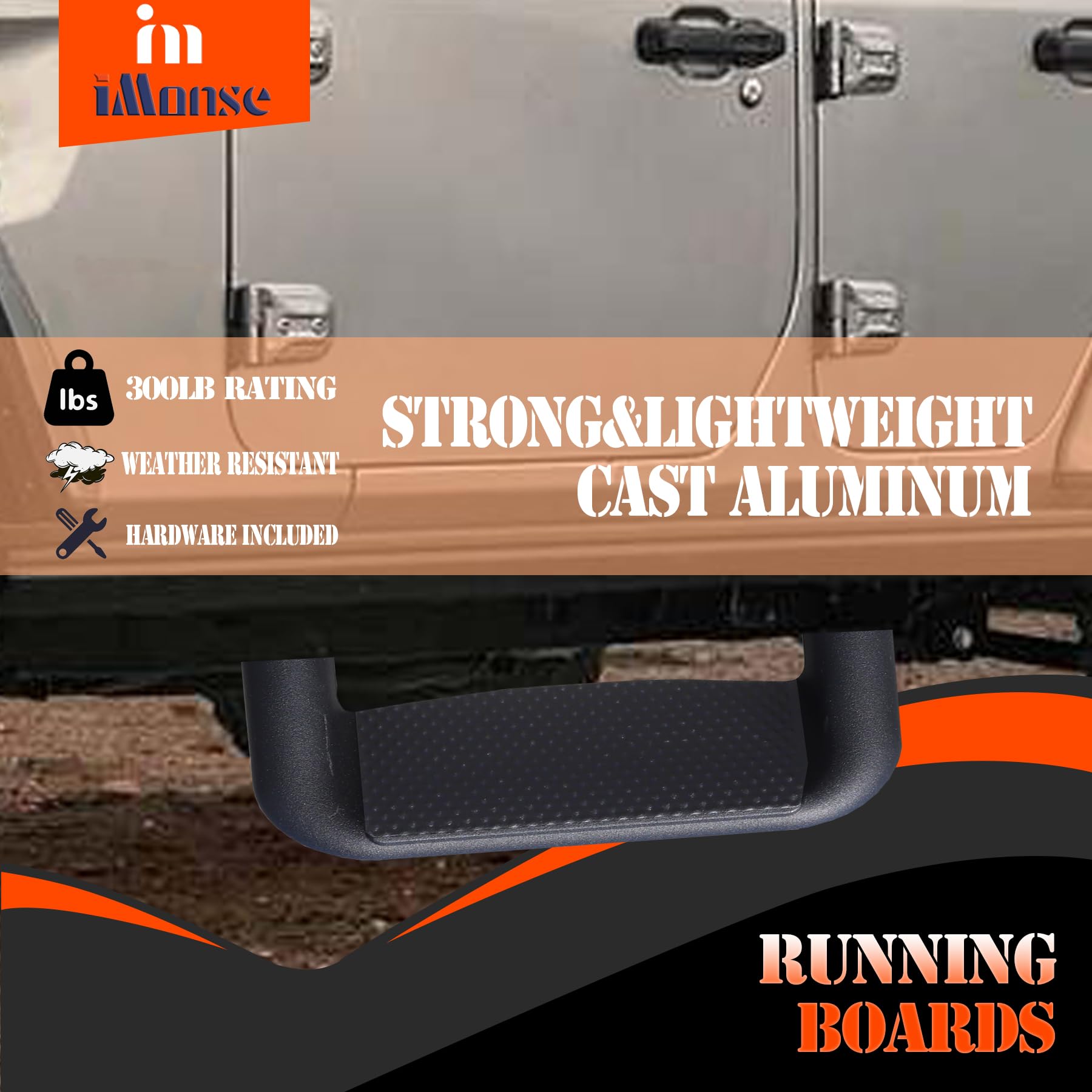 iMonse 2Pcs Universal Black Aluminum Side Step Bars Replacement for Trucks from Chevy (Chevrolet), Ford, Toyota, GMC, Dodge RAM,