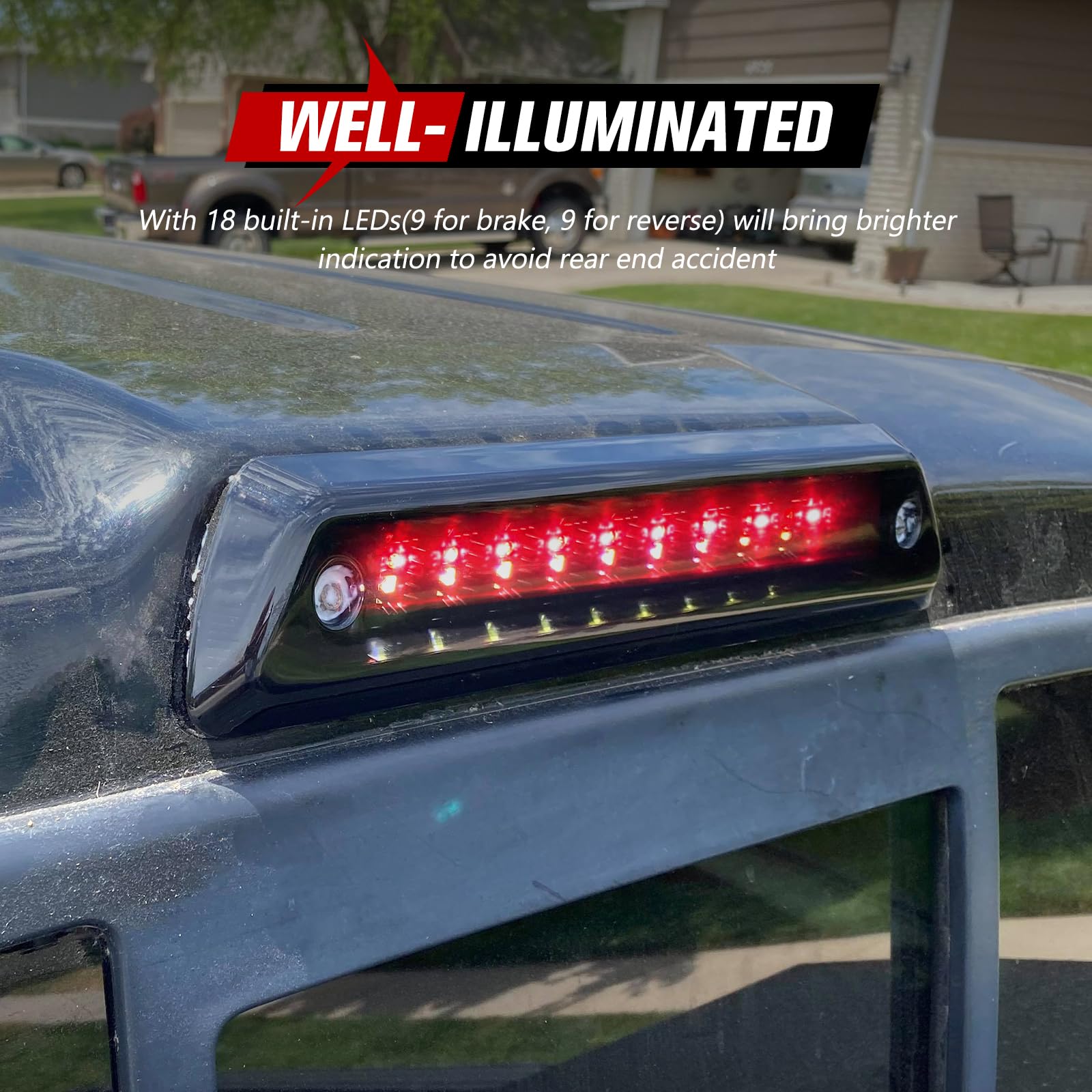 FIERYRED Third Brake Light - Smoked, IP67 Waterproof, Compatible with 2009-2014 Ford F150, Black Plastic