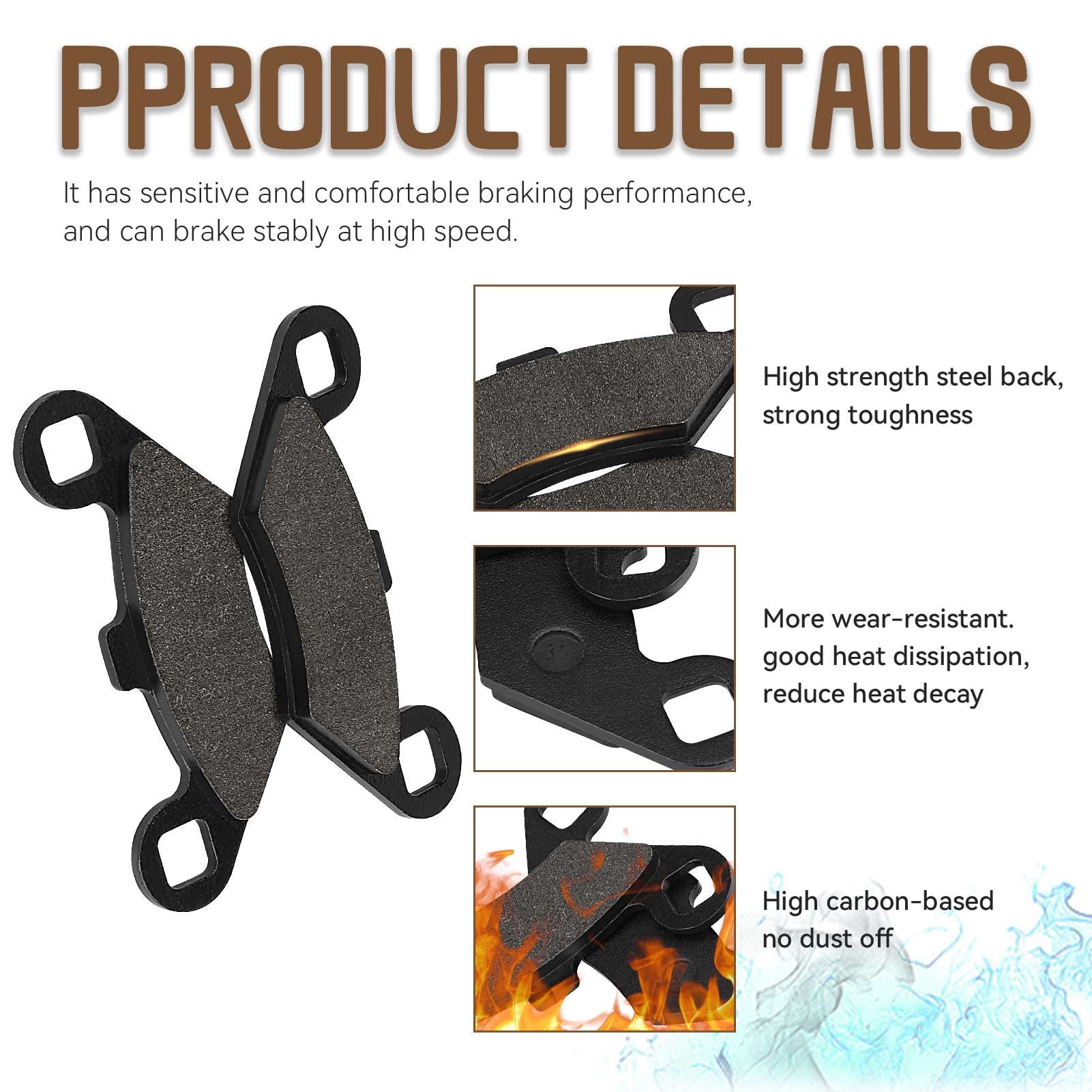 Sollon Front And Rear Brake Pads For Polaris Rzr 800 2008-2014 Rzr S 800 Rzr 800S 2009-2014 Rzr 570 2012-2015