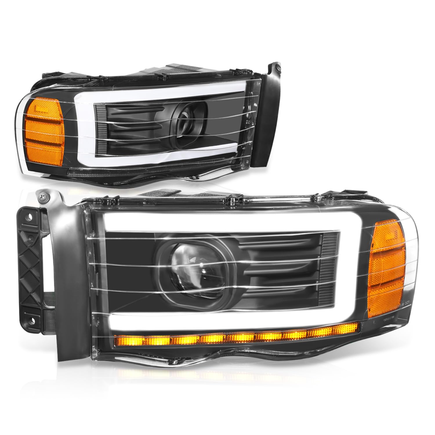 Auto Dynasty Led Drl Headlight Compatible With 2002 2003 2004 2005 Dodge Ram 1500 2500 3500 Sequential Turn Signal Black Project