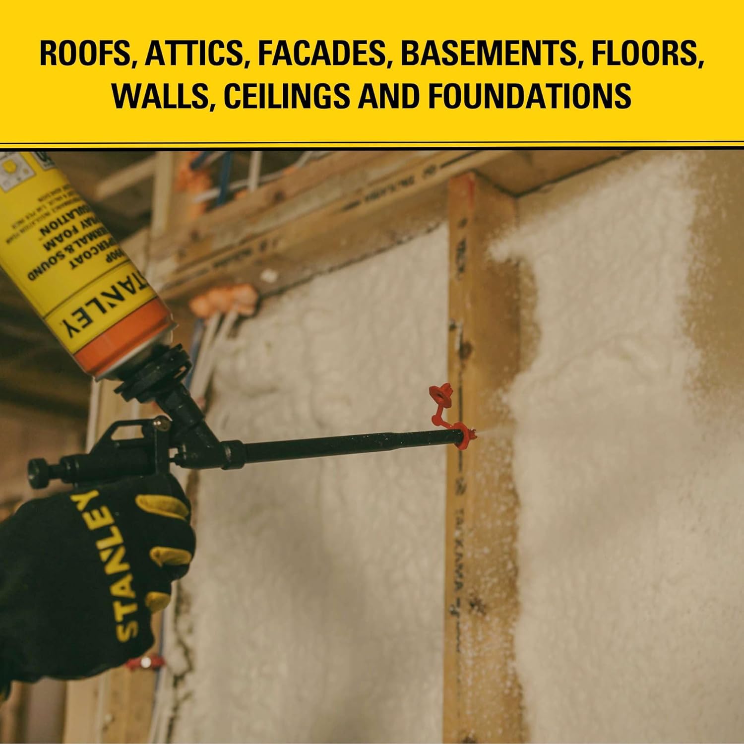STANLEY F 990P Closed Cell Spray Foam Insulation Kit, 27.1 oz, 6 Pack, Polyurethane Foam, Covers Up to 120 Sq.Ft., Includes Gun &