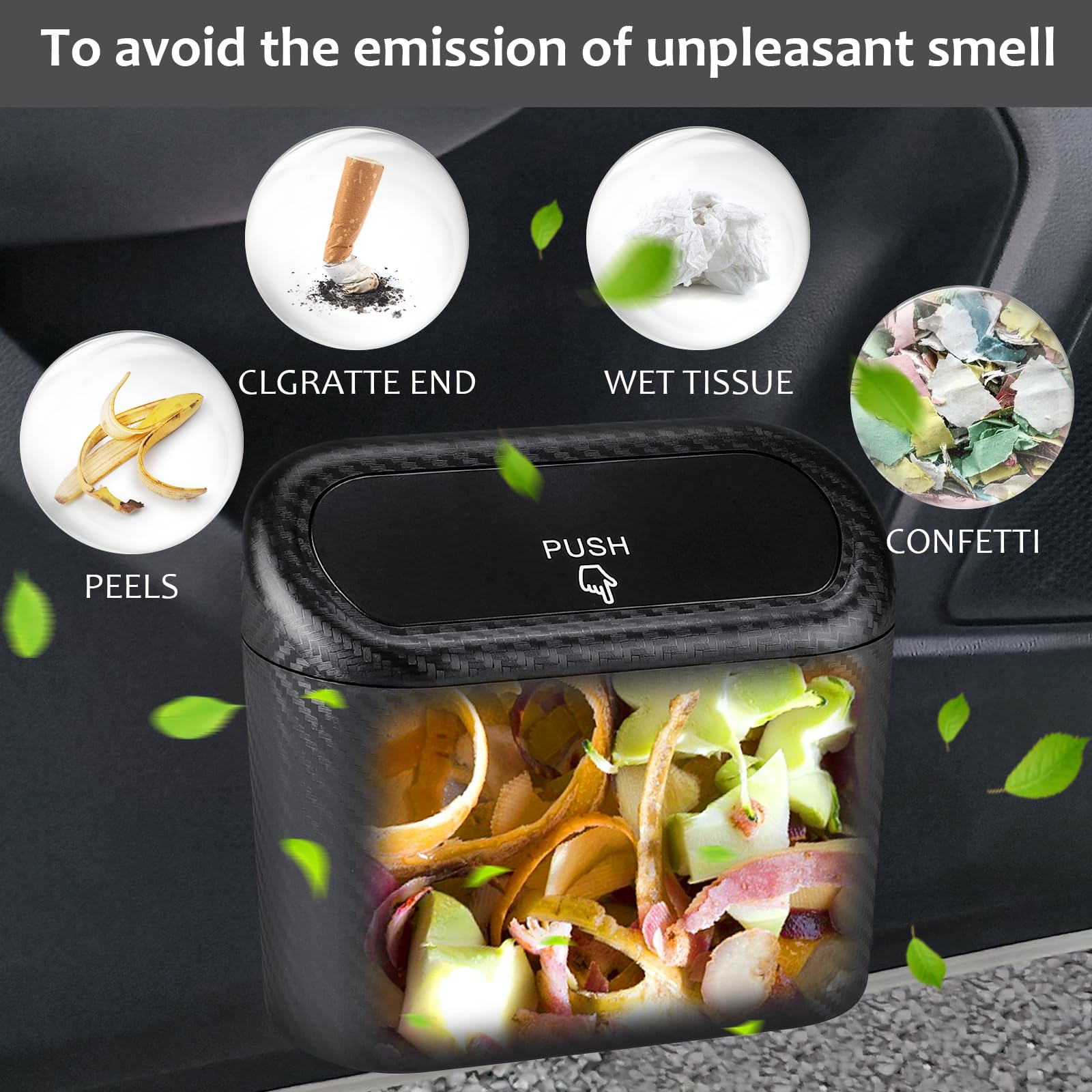 Accmor Car Trash Can With Lid, 2 Pack Mini Vehicle Trash Bin, Small Car Dustbin Garbage Organizer Holder With 2 Roll Trash Bag,