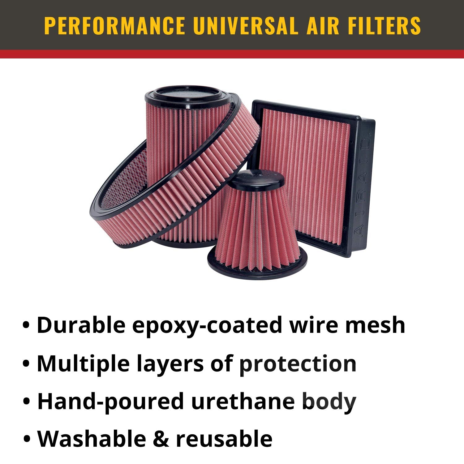 Airaid Air-700-469 700-469 Universal Clamp-On Air Filter: Round Tapered; 6 In (152 Mm) Flange Id; 9 In (229 Mm) Height; 7.25 In