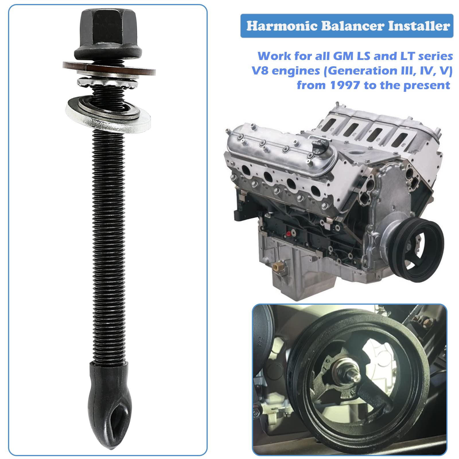 For GM 25264 Harmonic Balancer Puller and LS Harmonic Balancer Installation Tool 1997-UP V8 LS1 LS2 LS3 LS4 LSX LSA LS6 LQ4 LQ9,