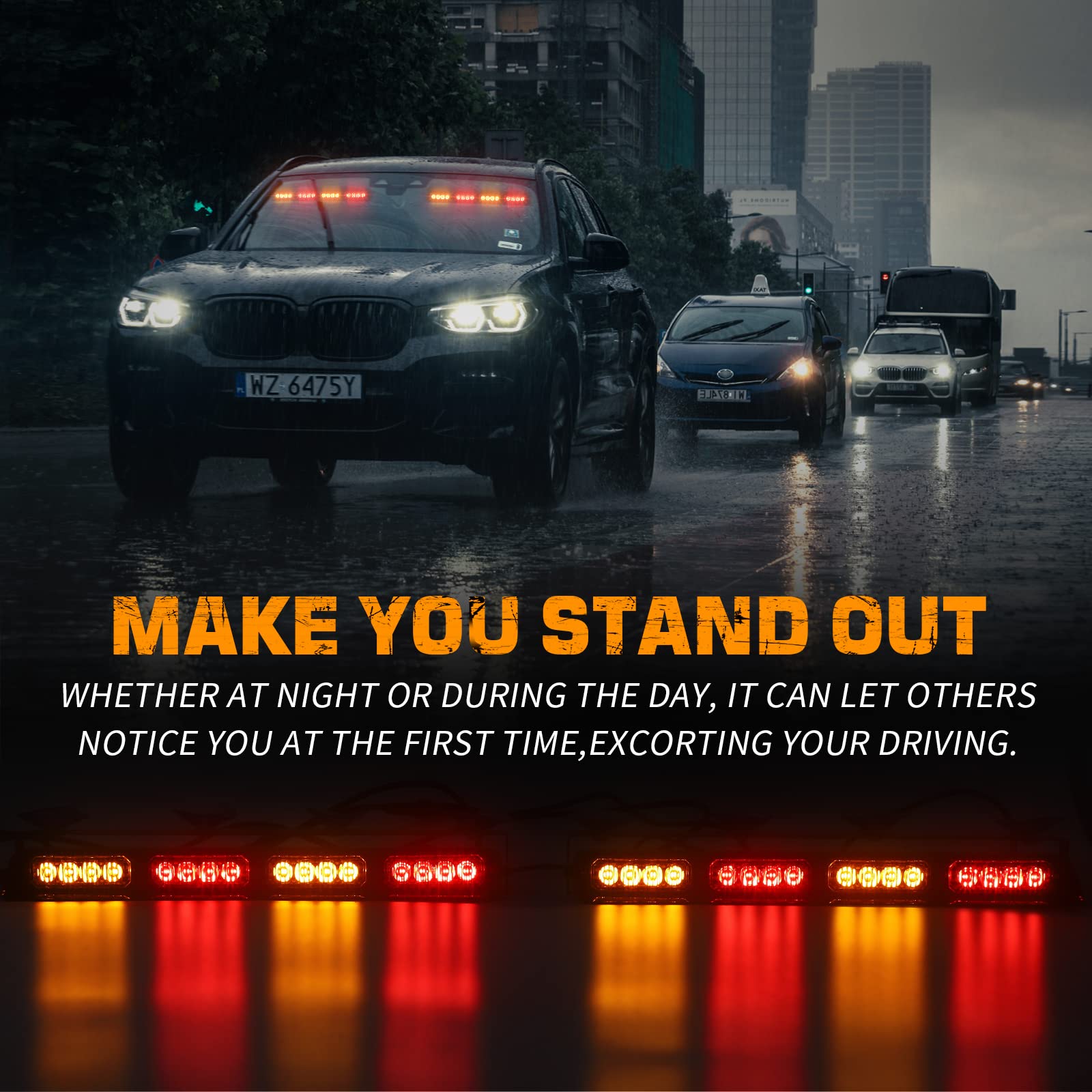 Xridonsen Amber Red Emergency Dash Strobe Lights Safety Flashing Warning Hazard Interior Front/Rear Windshield Deck Split Light