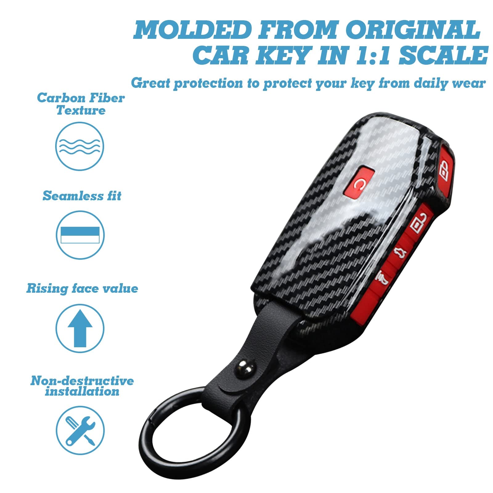 Xotic Tech Glossy Black Carbon Fiber Pattern Abs Key Fob Shell Cover Case W/Red Silicone Button Cover, Compatible With Kia Ceed