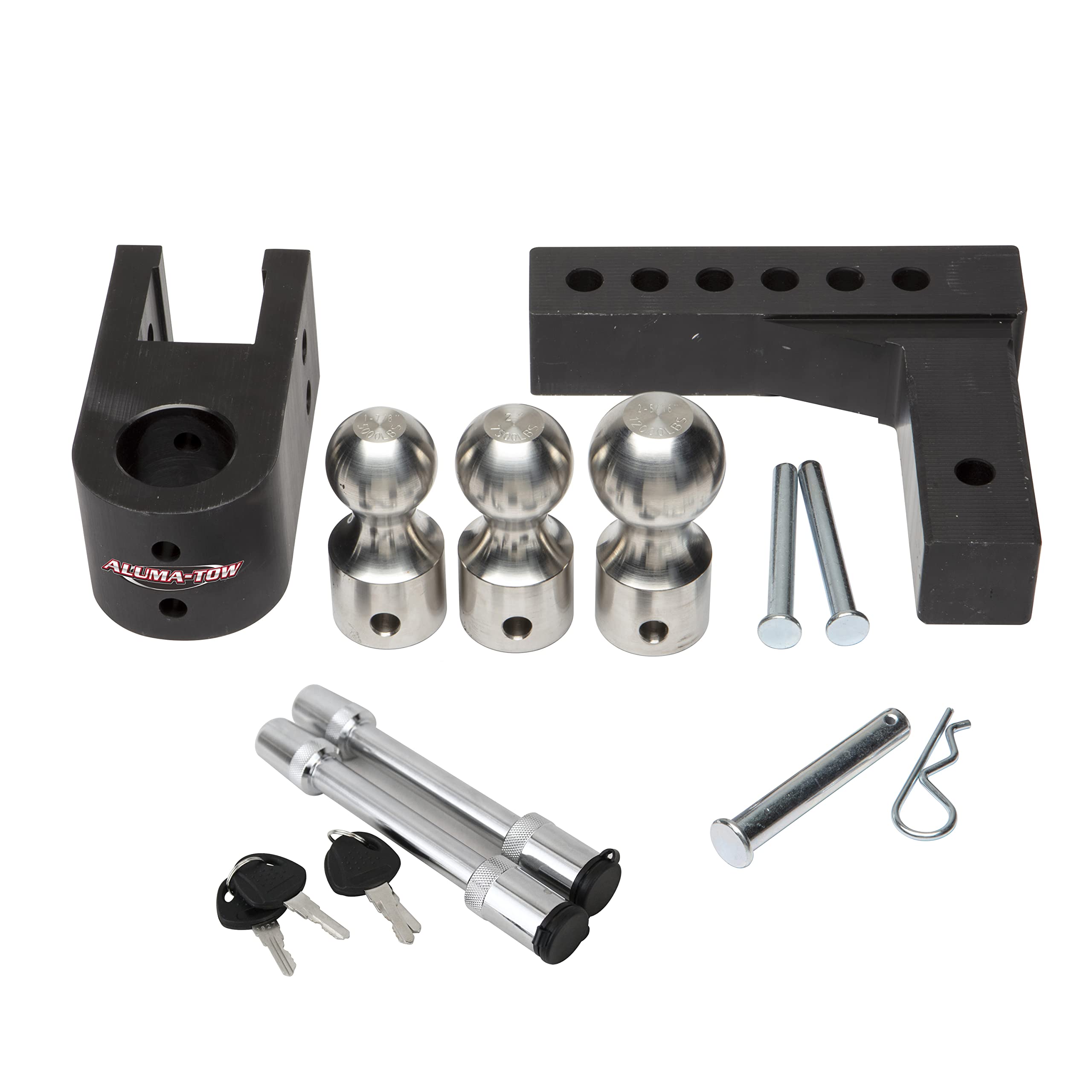 Ultra Rust Free 6 in Drop 6.75 in Rise Adjustable Aluminum Ball Mount Trailer Hitch Kit, for 2 in Receivers w/Plastic Carrying C