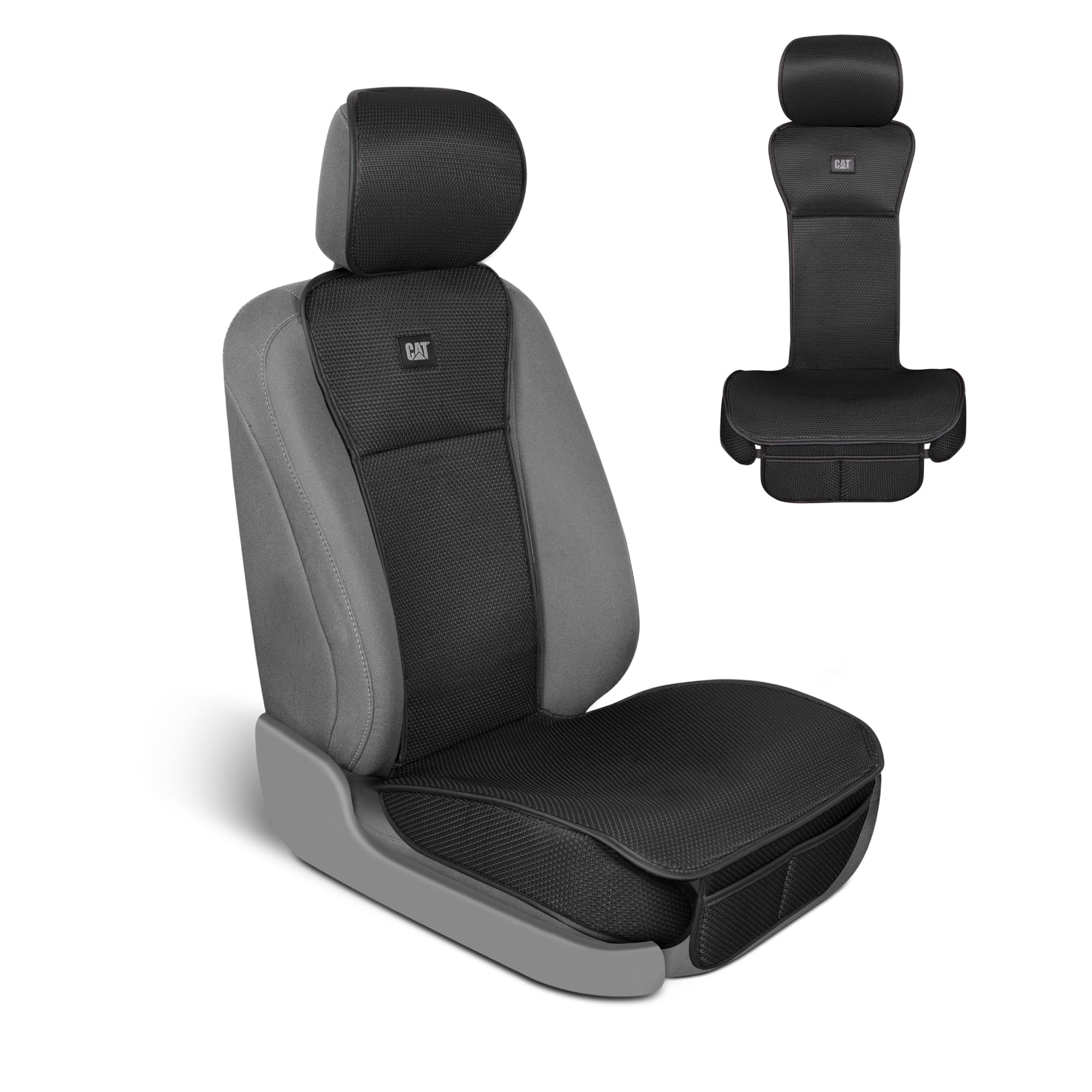 Caterpillar AeroMesh Black Seat Covers for Trucks, Car, & SUV - (1) Front Truck Seat Cover Protector - Breathable Mesh Universal