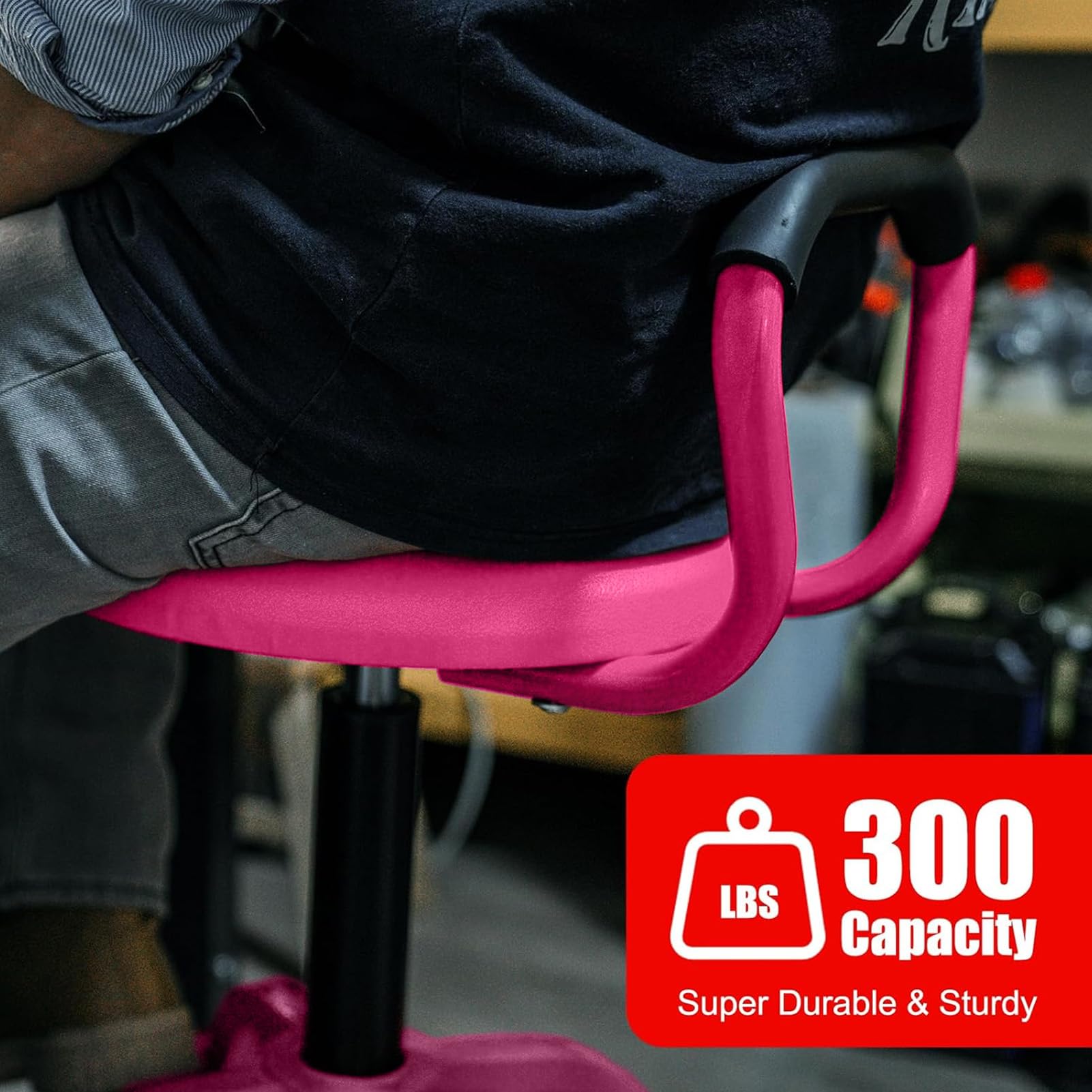 FreekyFit Garage Stool, Adjustable Height Swivel Work Mechanic Shop Stool with Backrest, Pneumatic Shop Chair for Home, Workshop