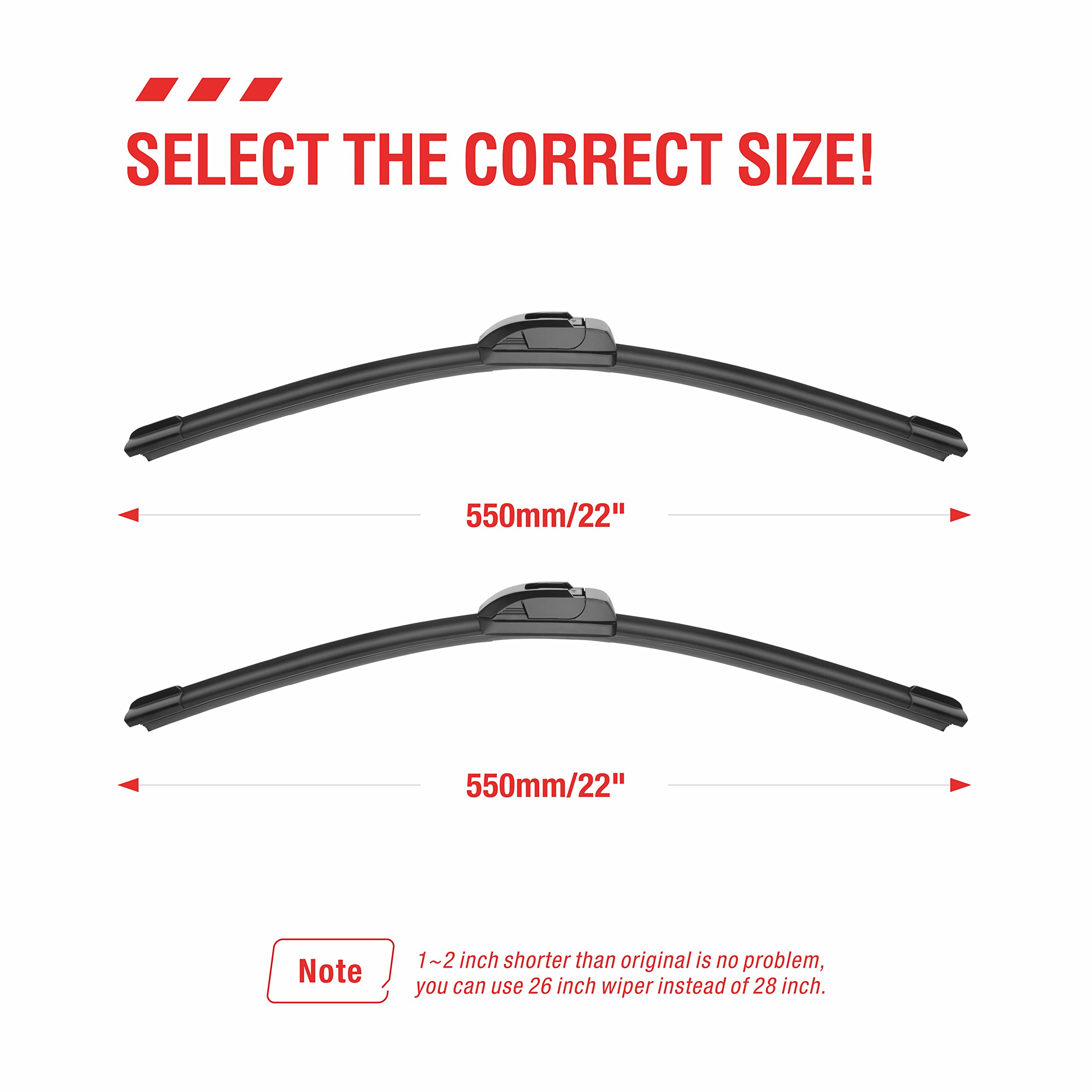 Oem Quality Performance Premium 22 Wiper Blades 2 Pack,All-Season Auto Replacement Windshield Wiper Blades,Fit Chevrolet Impala 2013-2006 Gmc Yukon 2020-2000 Isuzu Ascender 2008-2003 +More Cars