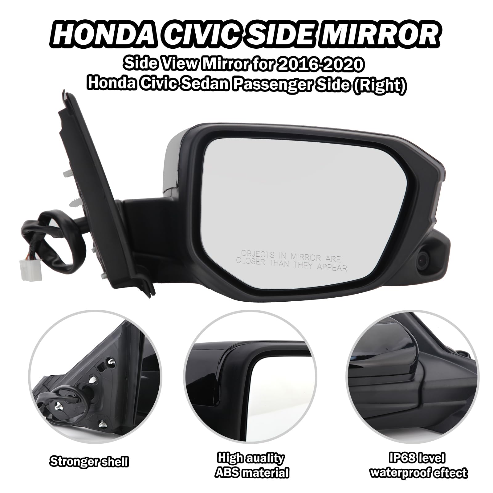 Passenger Side View Mirror Compatible With 2016-2021 Honda Civic Power Heated With Camera