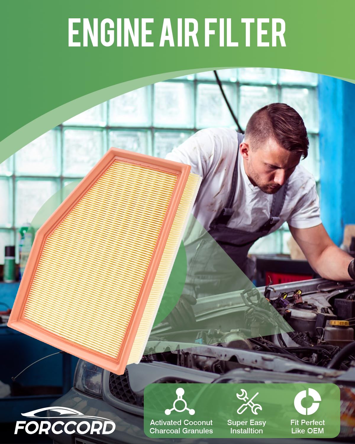 Forccord Cabin & Engine Air Filter Fit For 2018-2019 X3 (Xdrive30I/Sdrive30I/M40I), 2019 X4; 2020-2021 X3 (Xdrive30I/Sdrive30I);