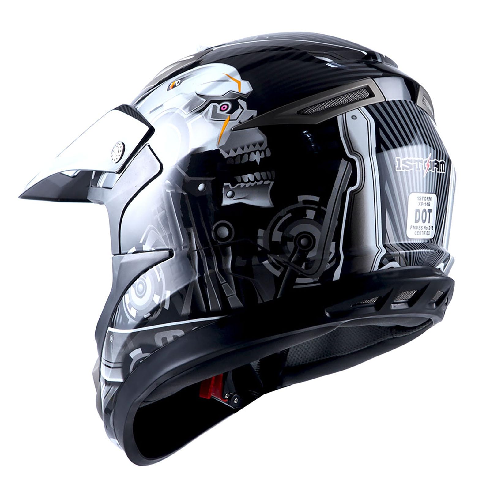 1Storm Adult Motocross Helmet Off Road Mx Bmx Atv Dirt Bike Mechanic Hgxp14B Skull Black