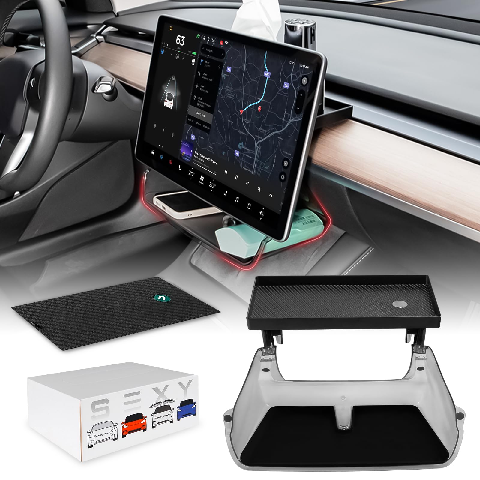 Klutchtech Under Screen Storage Organizer Model 3/Y Magnetic Center Console Organizer - Compatible With Tesla Model 3 2023-2017 Model Y Accessories 2025-2020 [Not Fit 2024 Model 3 Highland]