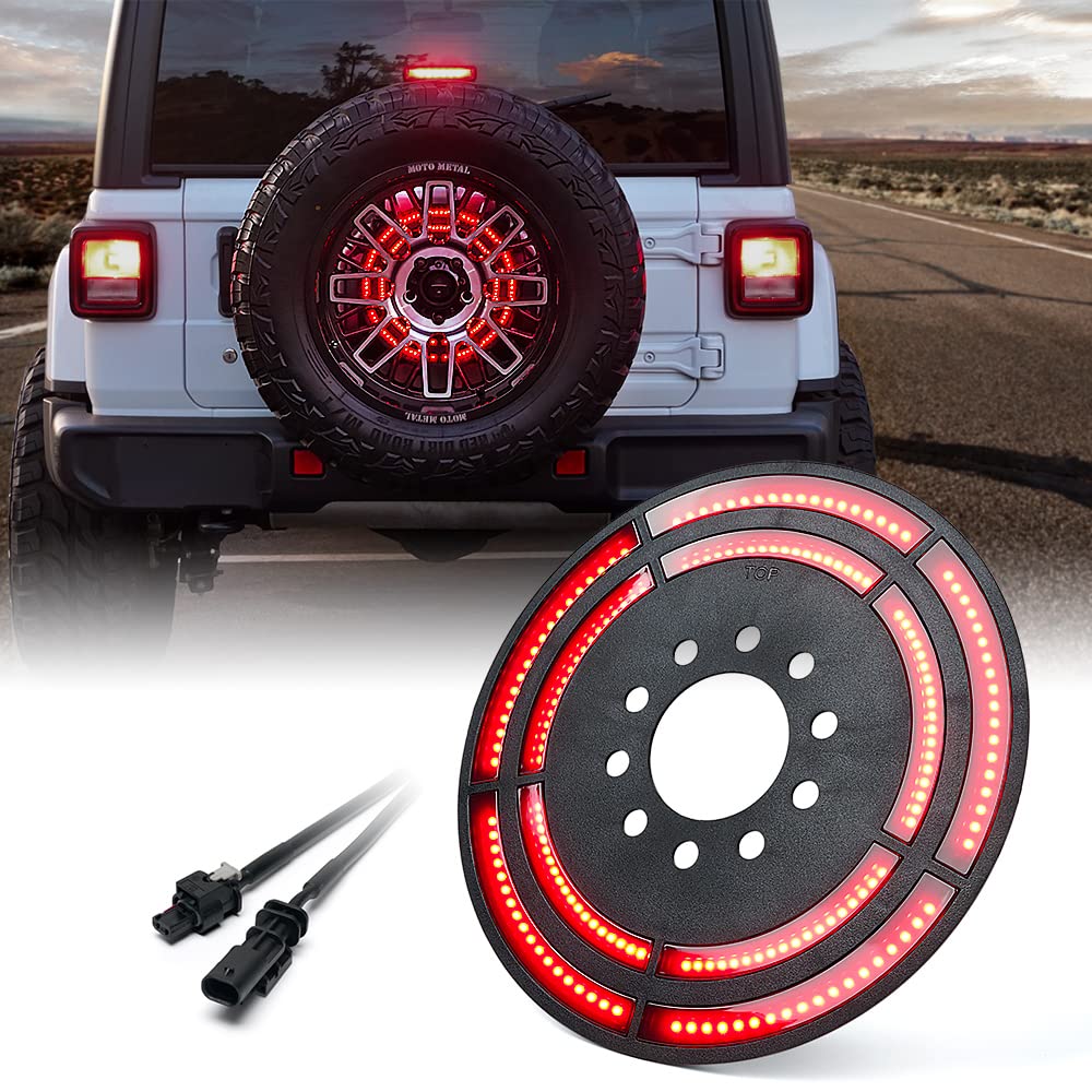 Xprite 14'' Spare Tire Brake Light Compatible With 2018+ Jeep Wrangler Jl/Jlu, Plug & Play, 3Rd Led Rear Wheel Lights Third Tail
