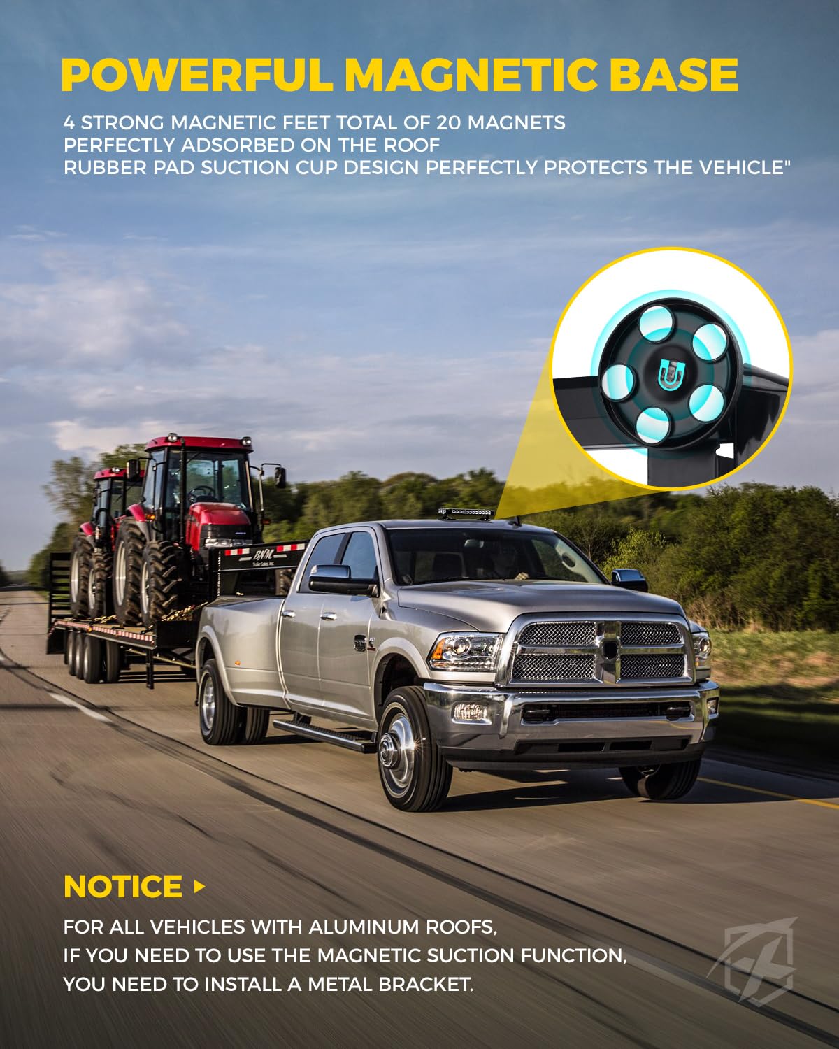 Xprite Amber LED Rooftop Emergency Strobe Light Bar, Double Side Flashing Traffic Advisor Lightbar Magnetic Safety Warning Light w/21 Flash Modes for Construction Vehicles Snowplow Trucks Postal Cars