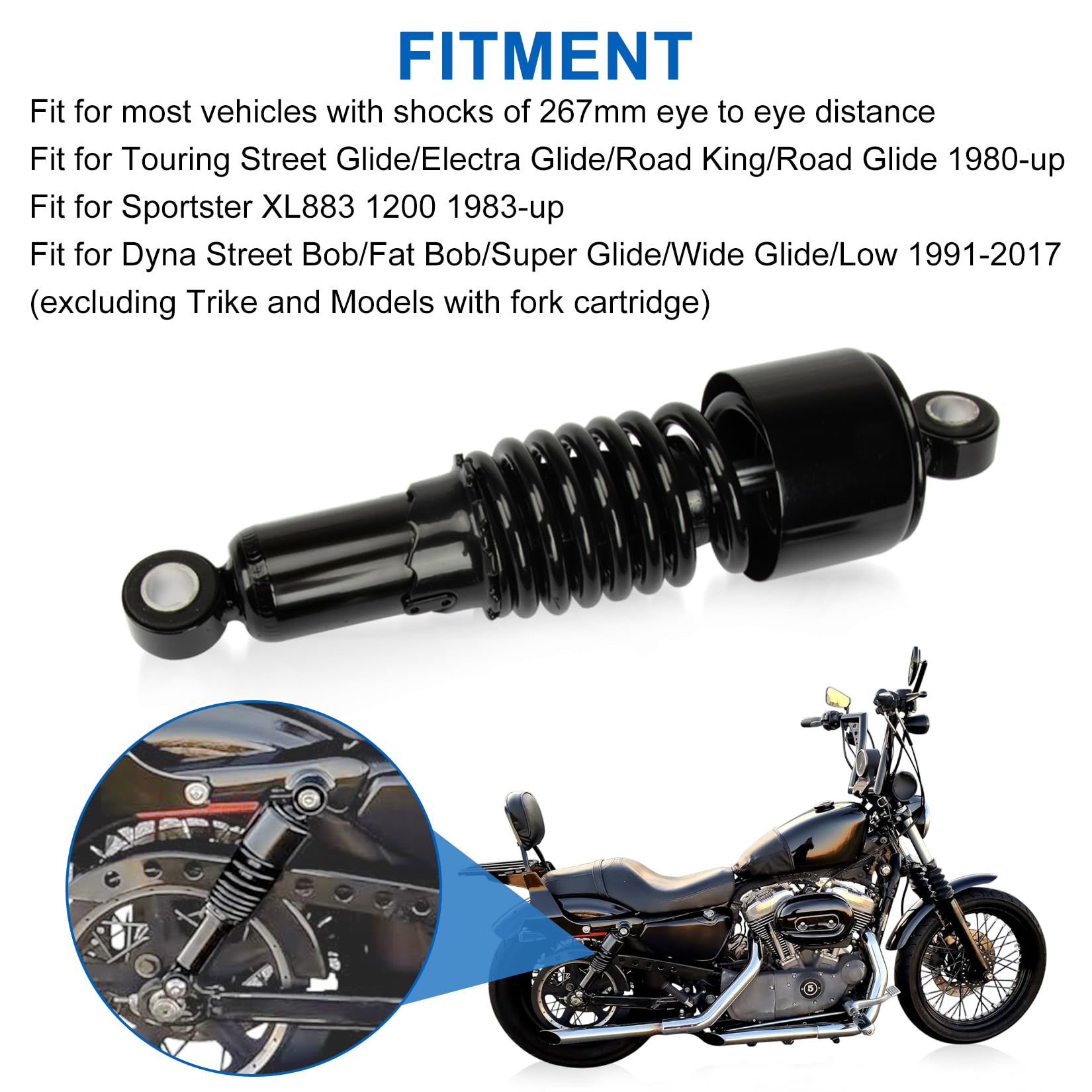 PSLER Rear Shock Absorber Rear Suspension Kit Rear Shocks Lowering Kit Preload Adjustable 10.5'' for Sportster XL 883 1200 1988-