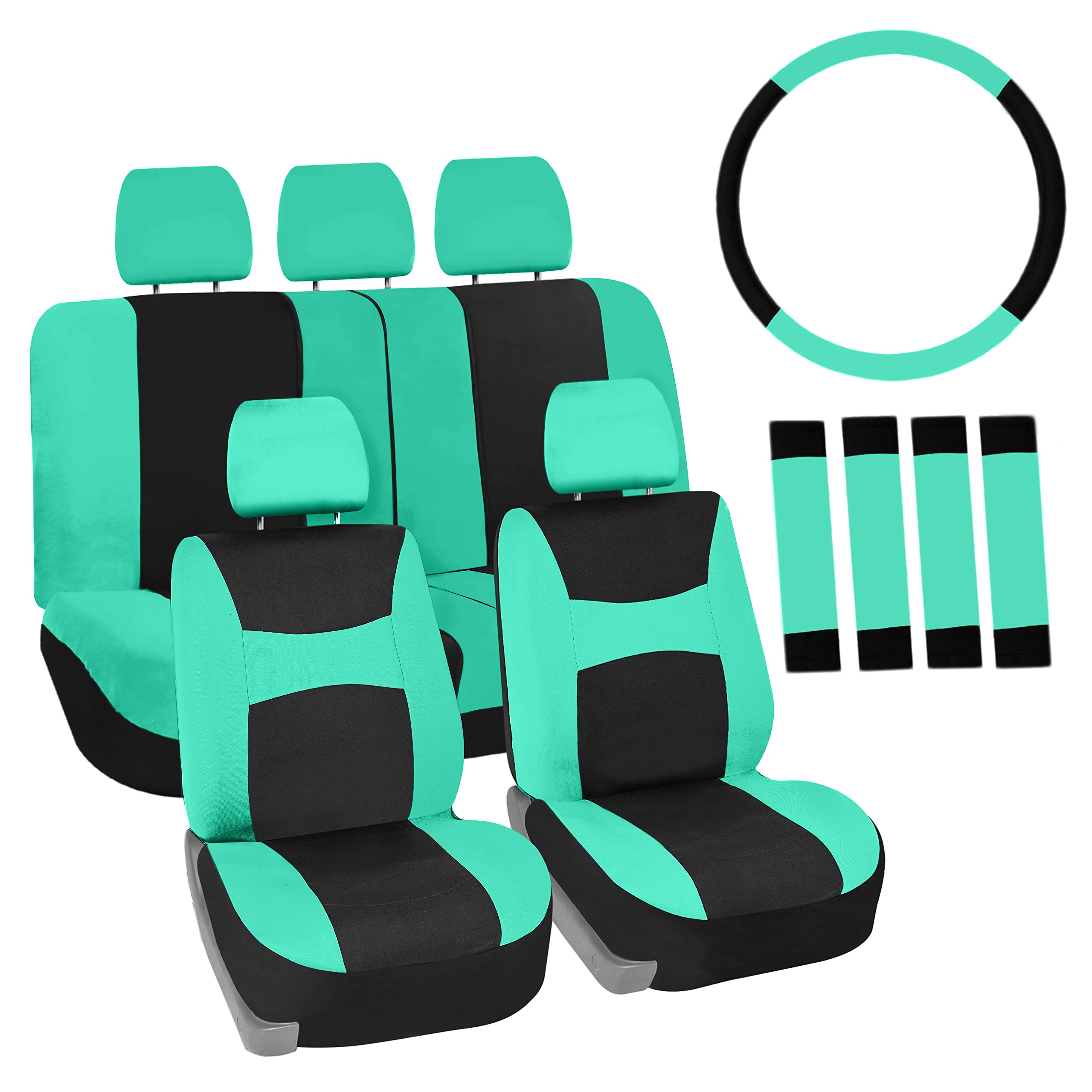 Fh Group Full Set Cloth Car Seat Covers , Universal Fit Combo, Low Back Front Seat Covers, Airbag Compatible, Split Bench Rear S