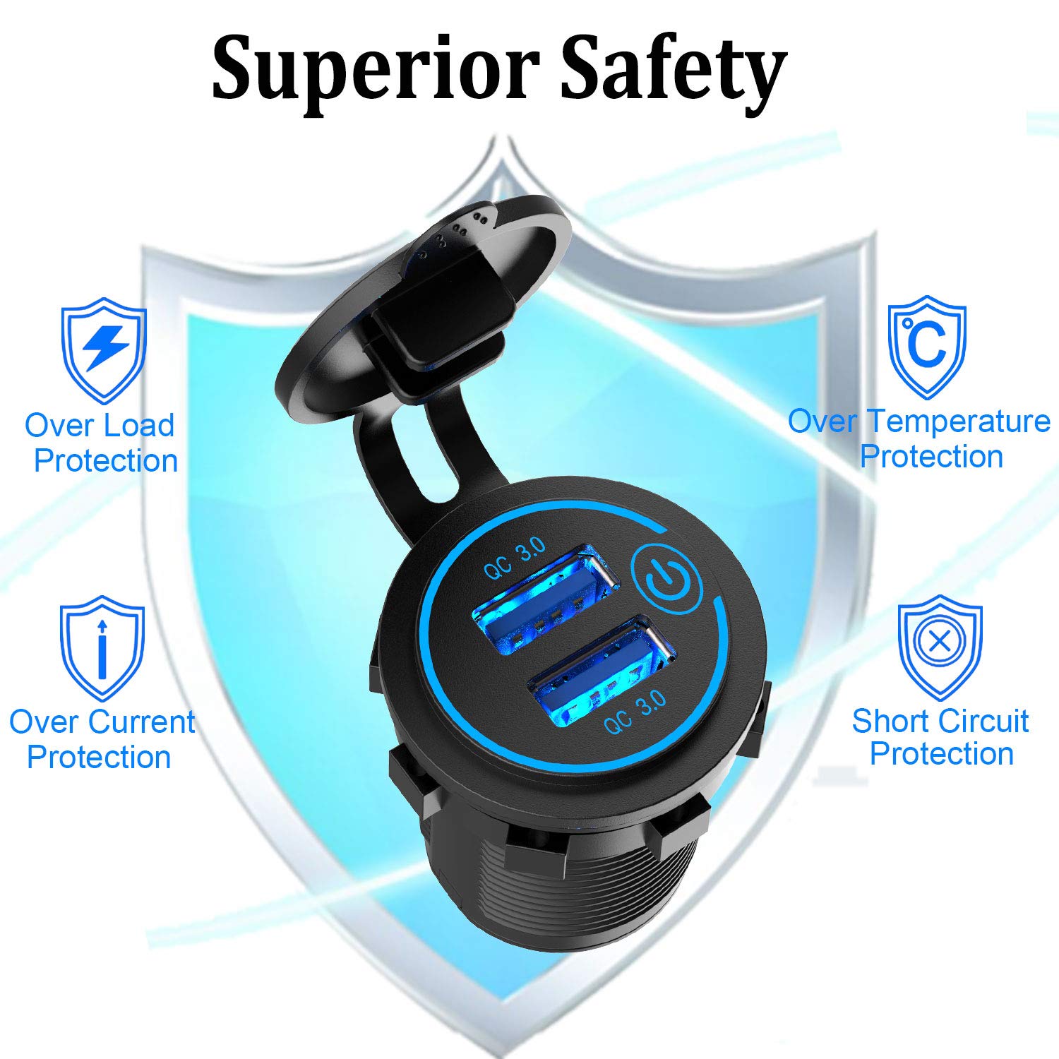 [2 Pack] 12V Usb Outlet, Quick Charge 3.0 Dual Usb Power Outlet With Touch Switch, Waterproof 12V/24V Fast Charge Usb Charger So