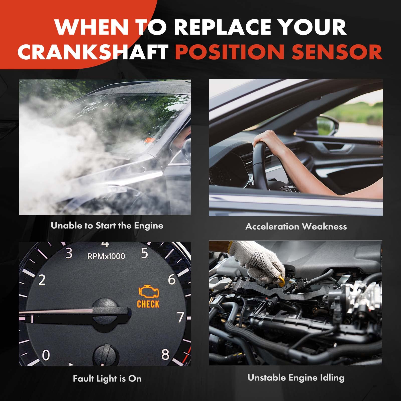 A-Premium Engine Crankshaft Position Sensor Compatible with Ford, Lincoln & Mercury - Crown Victoria, F150 F250 Super Duty, Explorer, Mustang, Expedition, E150, E250, Navigator, Mark LT - #1W7E6C315AA