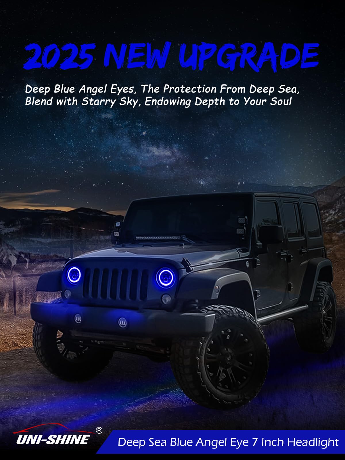 Uni-Shine 7 Inch Led Headlight, Round H6024 Led Headlight Blue Halo Headlight Running Amber Turn Signal Seal Beam 7'' Round Head