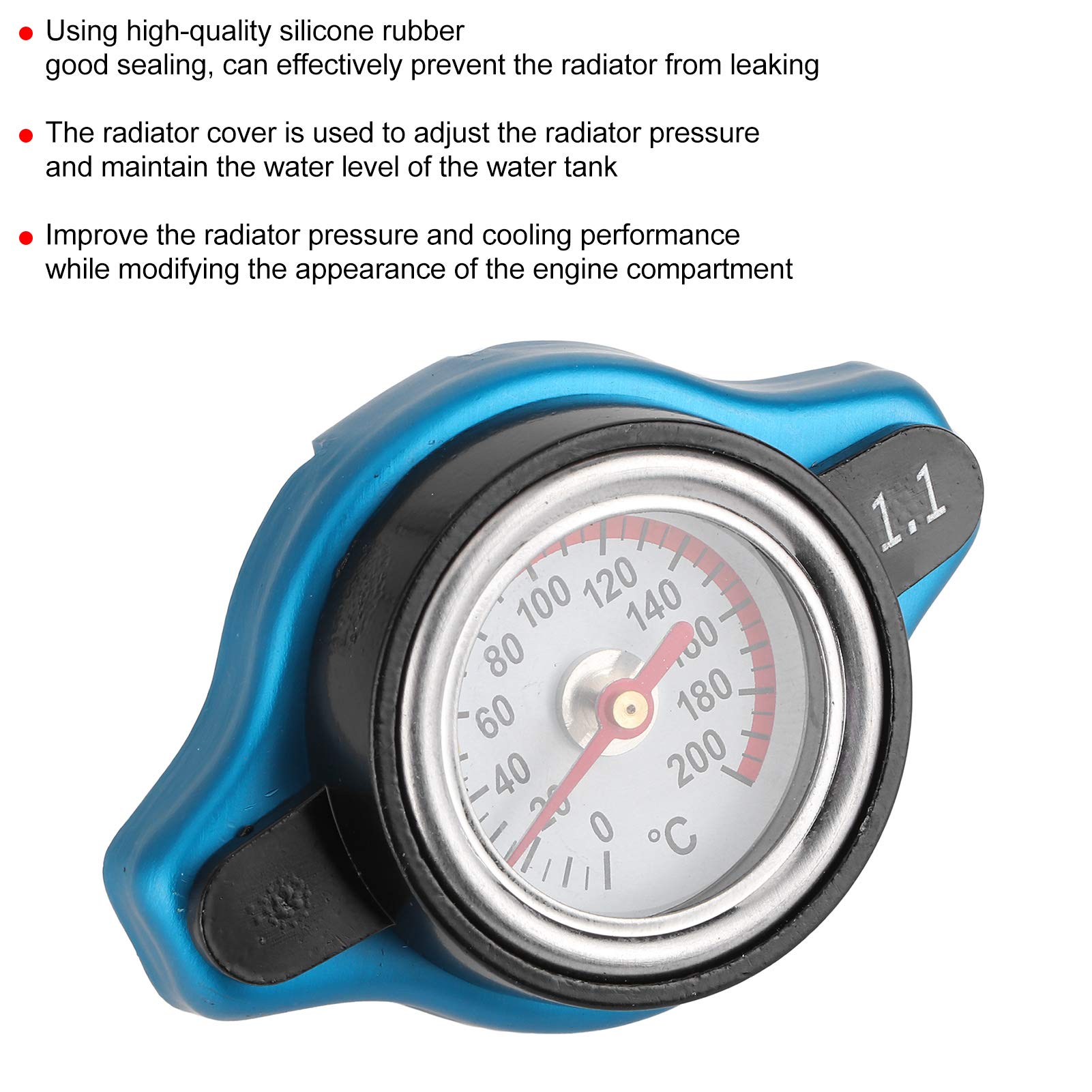 Aramox Car Radiator Cover, Universal Thermostatic Radiator Water Cover Leakproof W/Temperature Gauge(Small Head 1.1Bar)