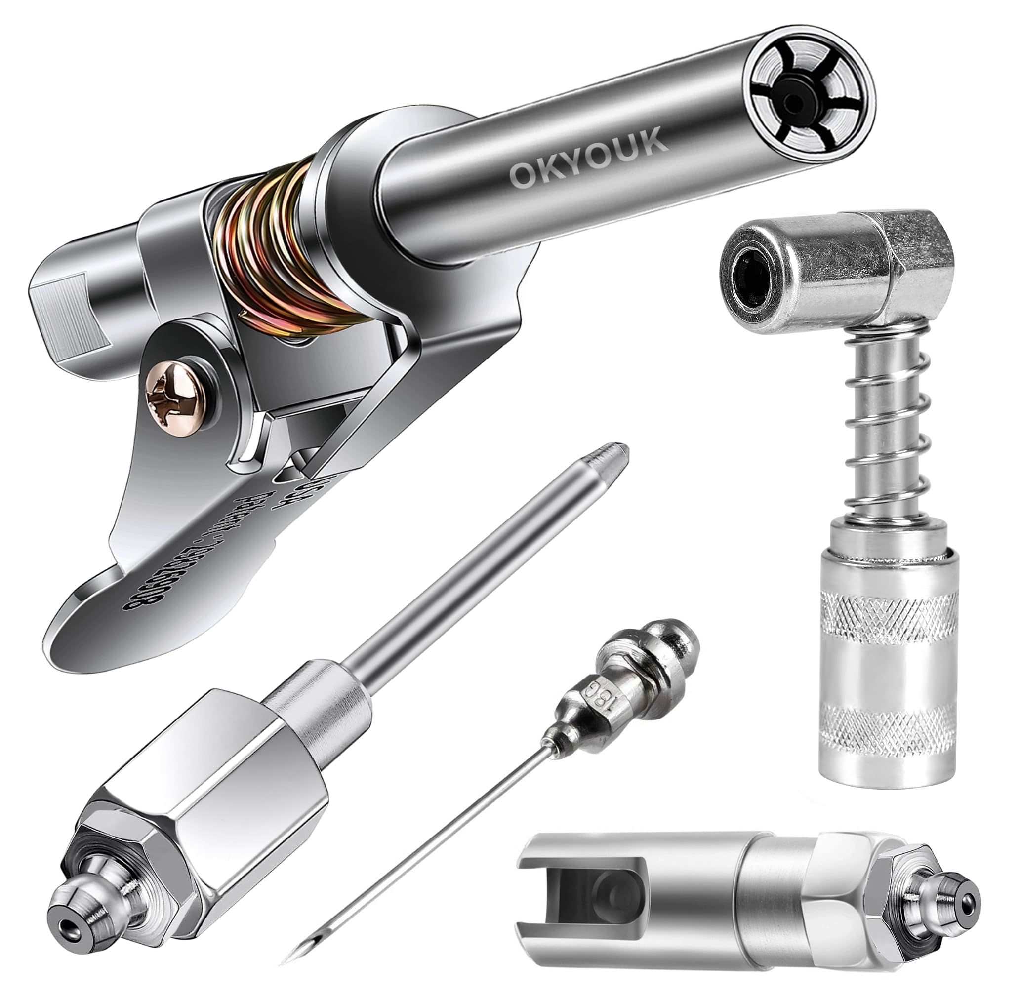 OKYOUK Worlds Smallest Grease Gun Coupler Kit, Leak-Proof, Fits All 1/8'' NPT Grease Guns - Includes 90 Adapter, Injector Needle