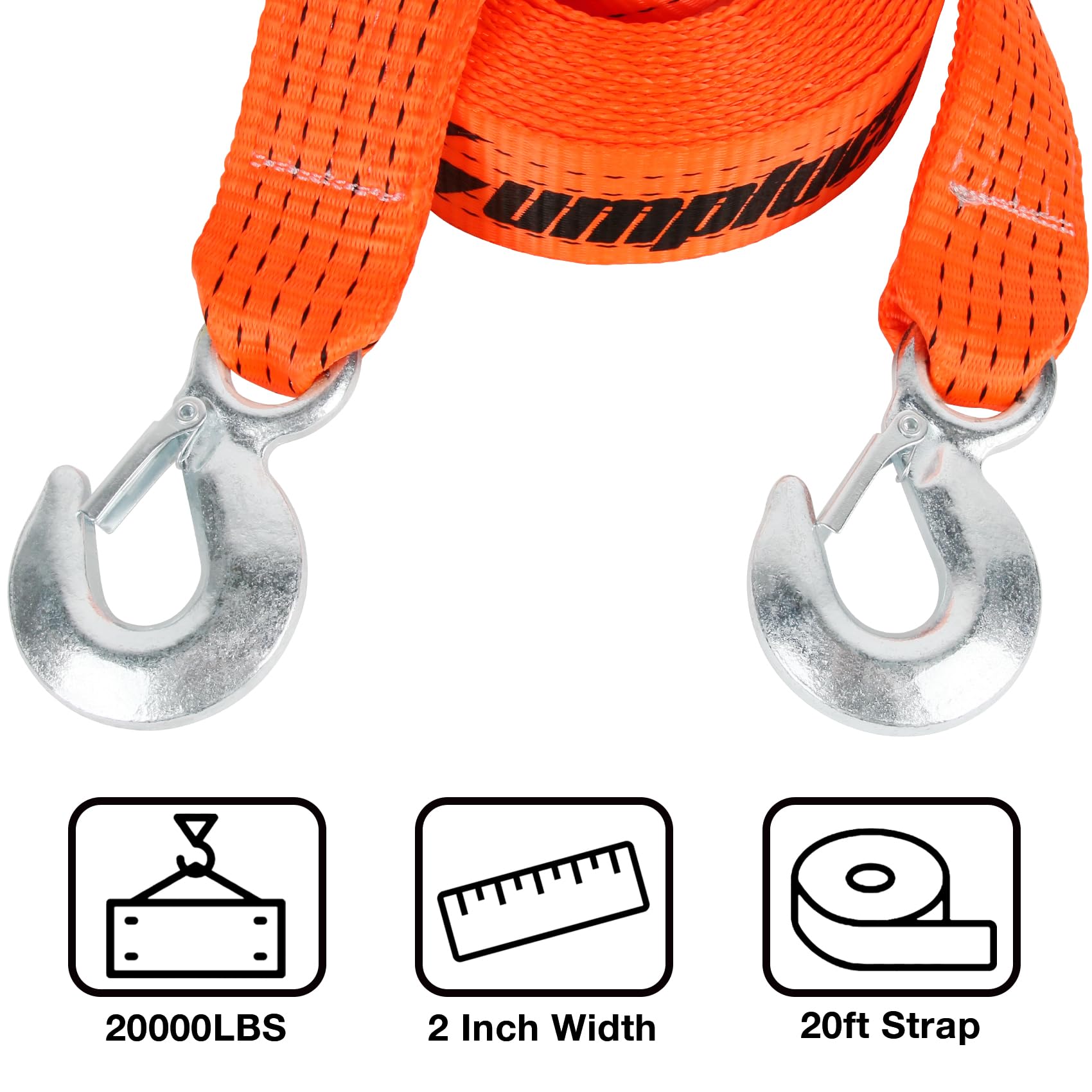 Heavy Duty Tow Straps With Hooks 2 X 20 Ft,20000 Lbs Nylon Kinetic Recovery Rope Kit For Vehicles Trip Acessories,Towing Cable F