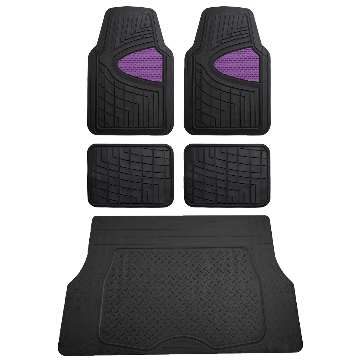 Fh Group Premium Liners Tall Channel Trimmable All Weather Rubber Full Set Car Floor Mats (Purple) W. Trimmable All-Season Cargo