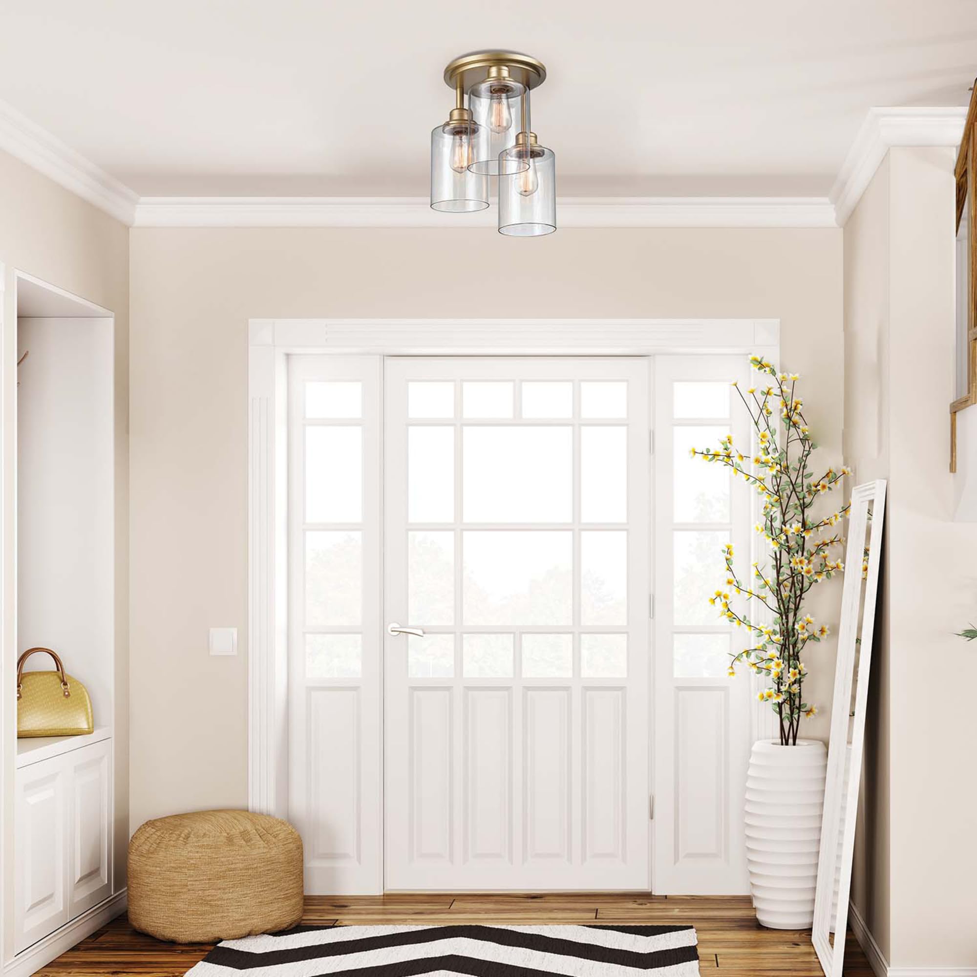 Globe Electric 65457 3-Light Flush Mount Ceiling Light, Matte Gold, Clear Glass Shades, Ceiling Light Fixture, Light Fixtures Ce