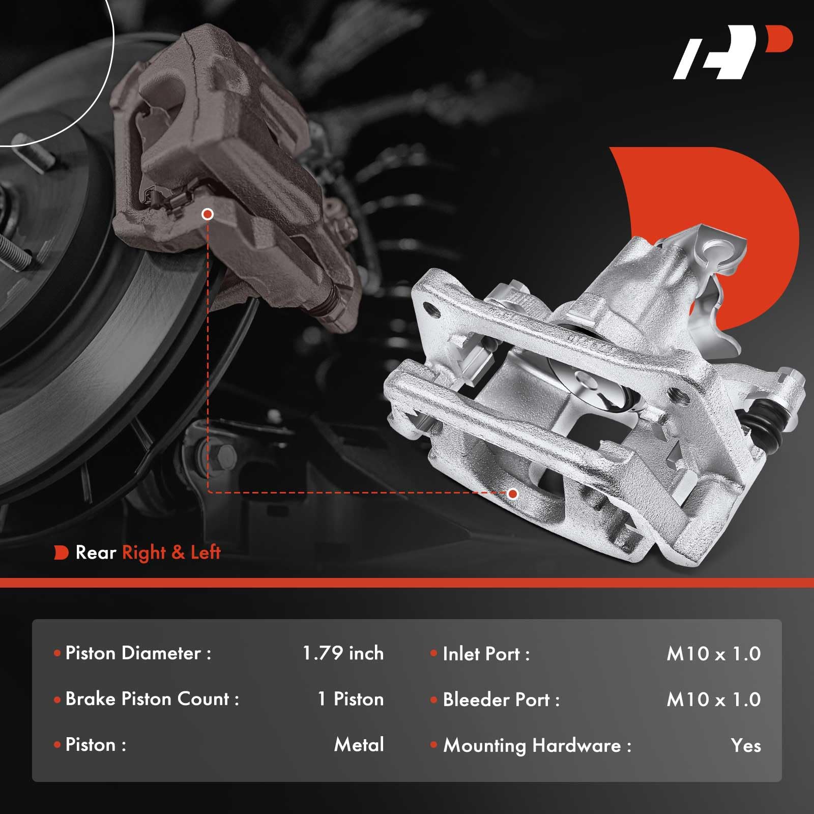 A-Premium Rear Disc Brake Caliper Assembly With Bracket Compatible With Select Chrysler, Dodge, Ram And Volkswagen Models - Town & Country 2012-2016, Grand Caravan 2012-2017, C/V 13-15, Routan 12-14