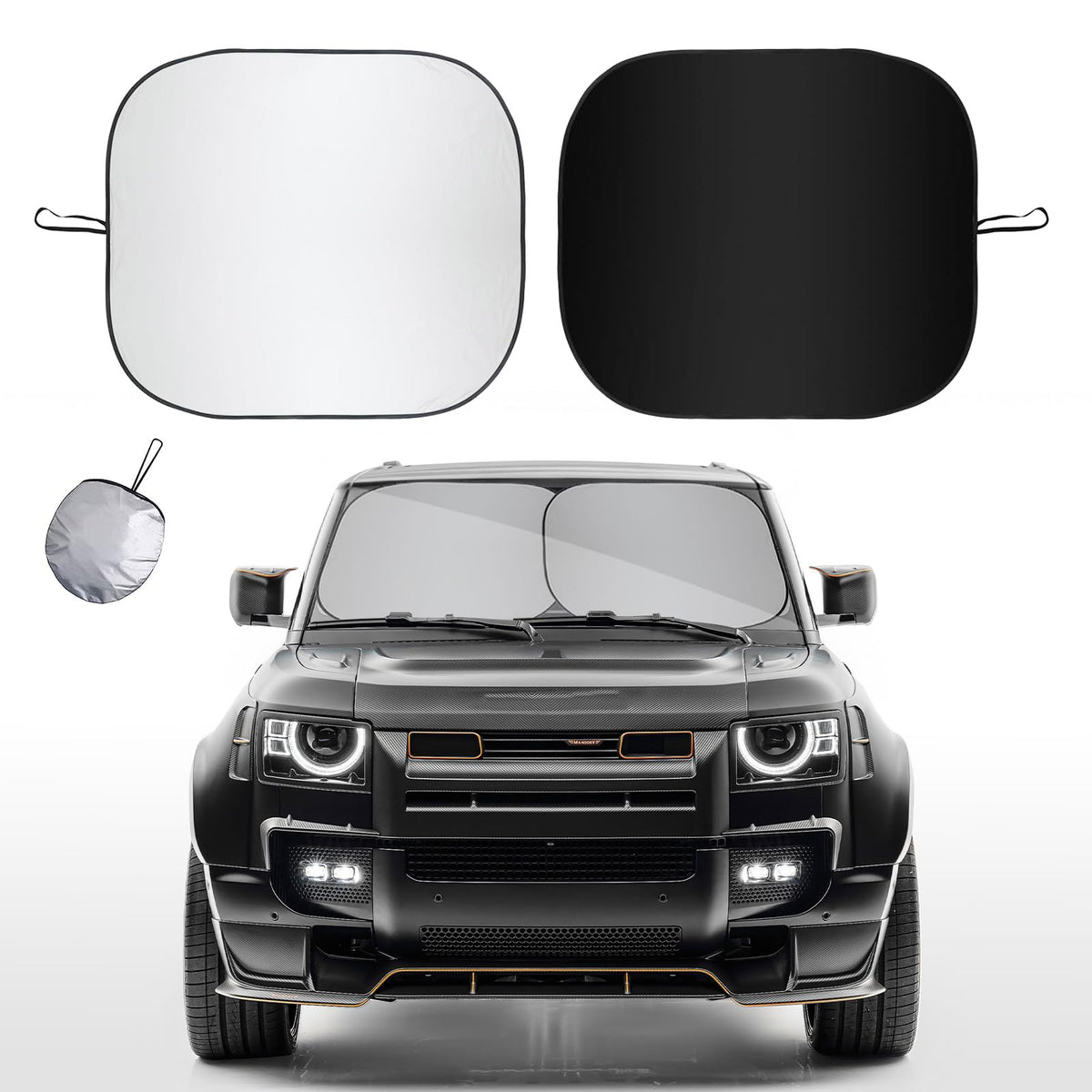 Yourkar 2 PCS Car Windshield Sun Shade, 36  32.5 Inches Thickened Sunscreen Auto Windshield Sunshade, Silver Coated Fabric Vehic