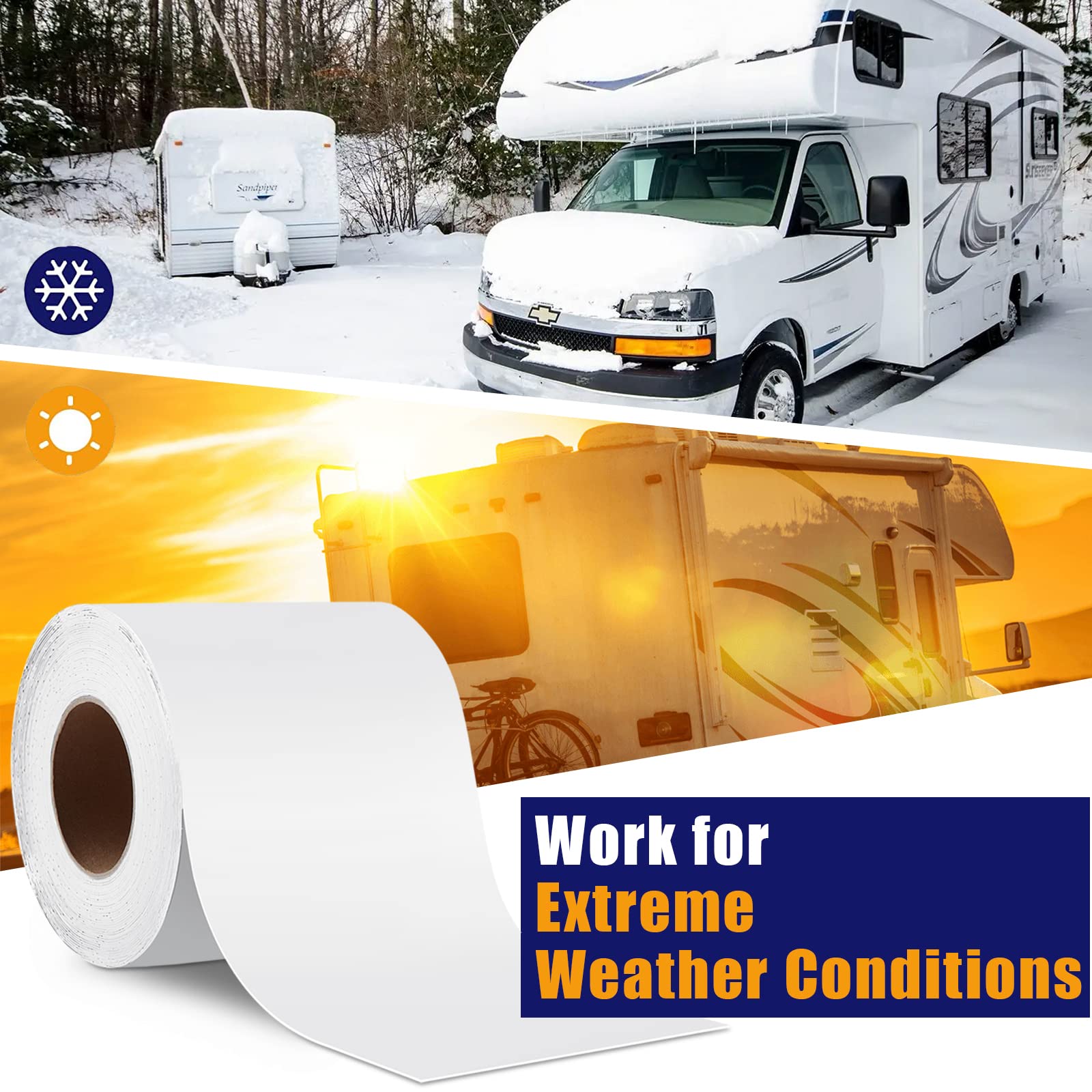 RV Roof Tape, 6 Inch x 50 Feet RV Sealant Tape, UV & Waterproof RV White Seal Tape for RV Repair, Window, Boat Sealing, Truck an