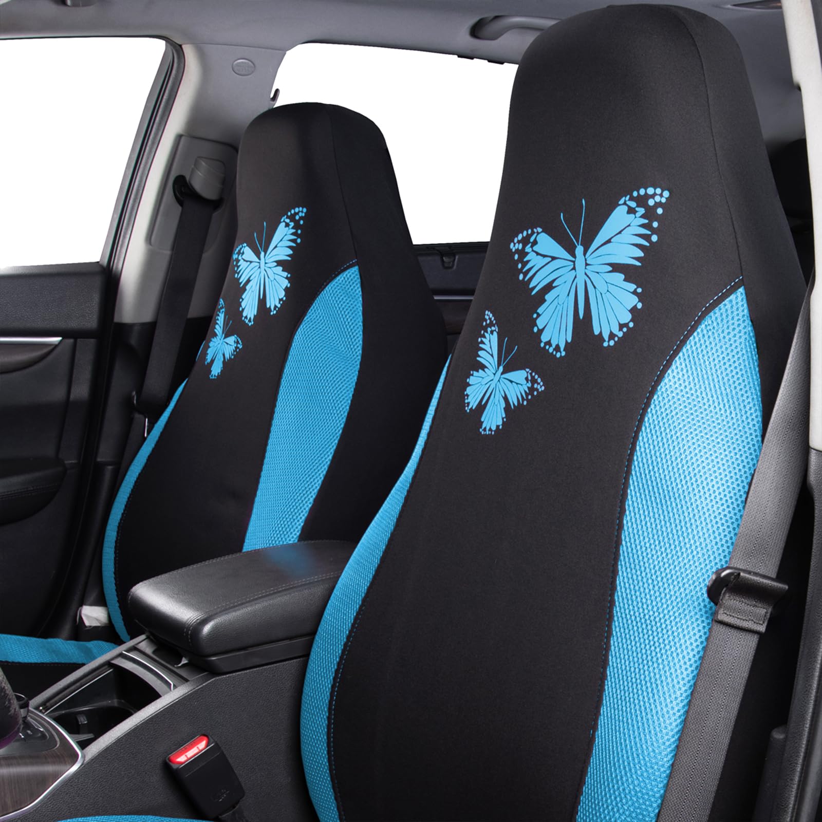 Flying Banner Butterfly Car Seat Covers Ful Set Fashion Universal Lady Woman Female Rear Bench Split Colorized (2 Fronts, Mint B