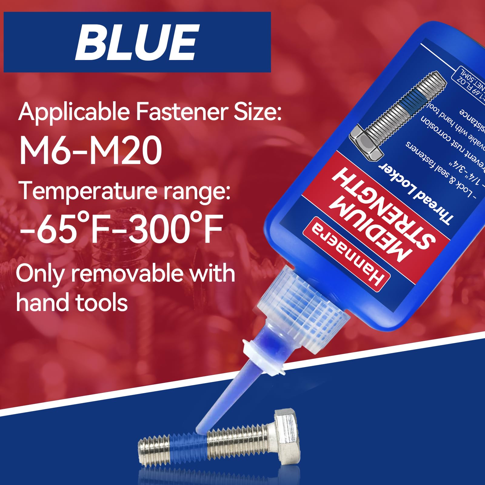 Thread Lock Blue And Red, Threadlocker Removable & Permanent, Thread Locker For Nuts, Bolts, Fasteners And Metals, Against Losen
