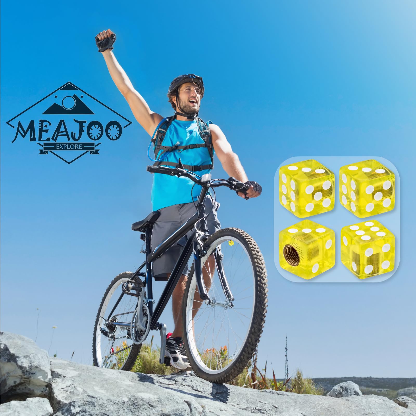 MEAJOO 4PCS Dice Tire Valve Stem Caps,with Rubber Ring, Dust Proof Cover Universal Tire Valve Stem Covers for Cars, SUV, Trucks,