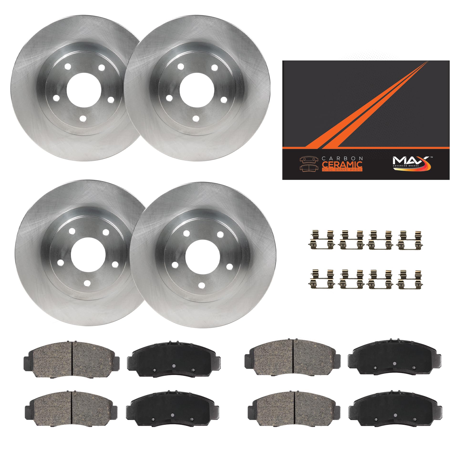 Max Advanced Brakes Front & Rear Brake Kit For 2018-2020 Hyundai Elantra Gt 2019-2021 Kia Forte 2014-2019 Kia Soul Replacement Premium Oe Disc Brake Rotors And Ceramic Brake Pads
