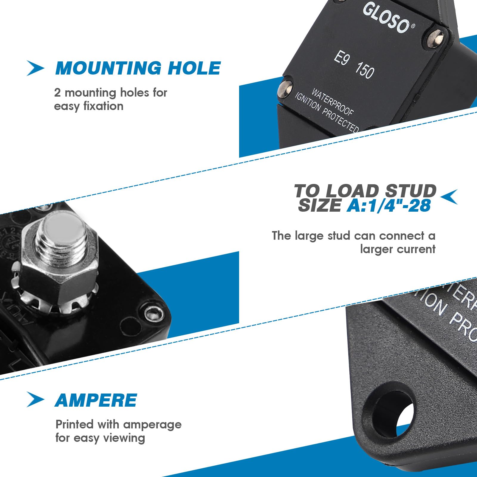 GLOSO Circuit Breaker E94 Panel Mount T1 Auto Reset for Marine Automotive Truck (135A