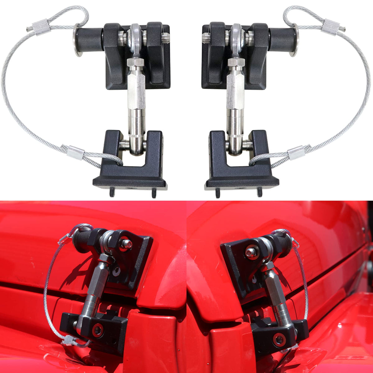 Sukemichi Jl Hood Latches For Jeep Wrangler, Locking Hood Latch For 2018-2025 Jeep Wrangler Jl/Jeep Gladiator Jt/4Xe, Eliminate Hood Flutter, Aluminum, 1 Pair