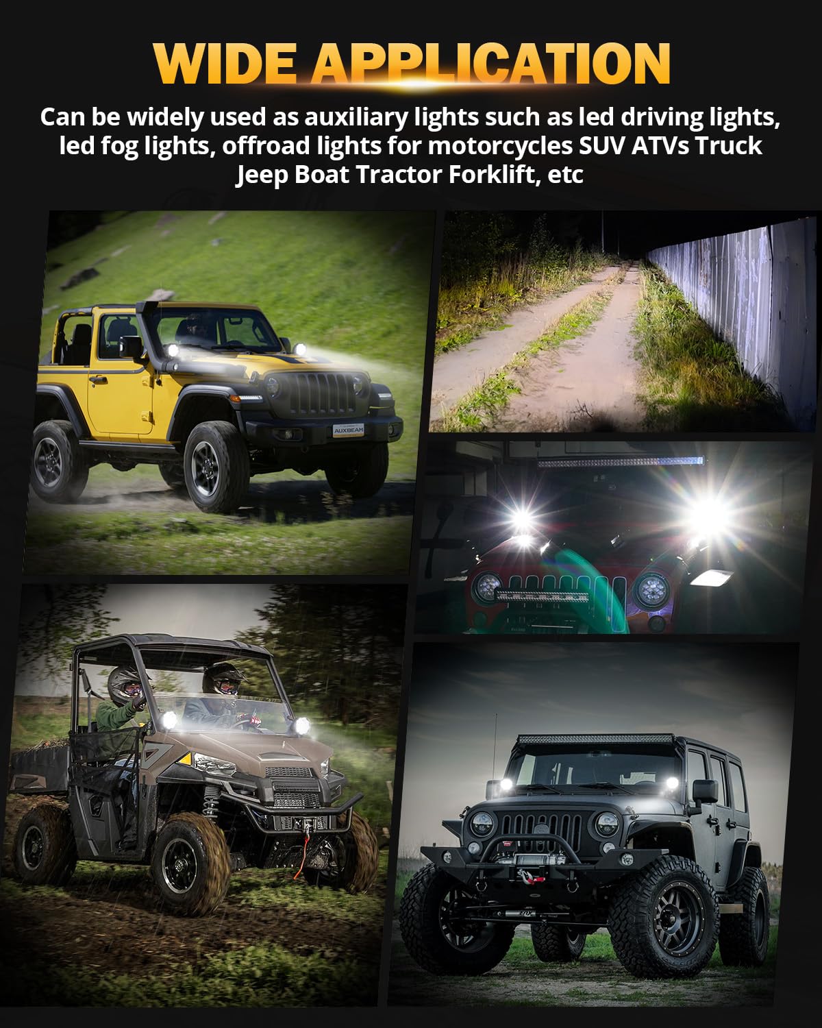 Auxbeam 4In 90W Round Led Offroad Lights, 2Pcs 9000Lm Led Light Pod Super Bright Round Driving Light With Wiring Harness Kit Spo