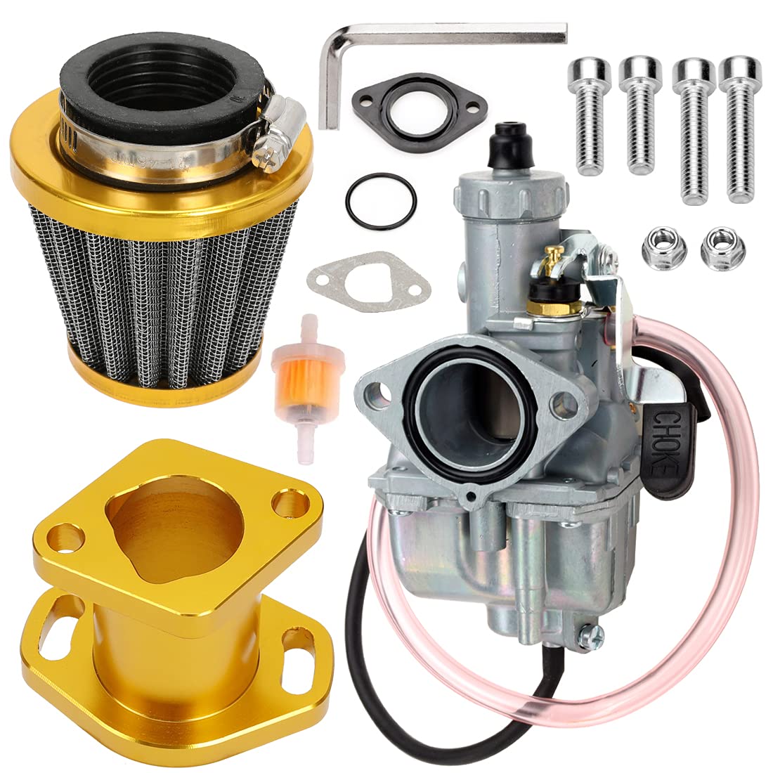Fvrito 26Mm Carburetor Predator 212 Performance Carb Intake Mainfold 38Mm Air Filter Upgrade Kit For 212Cc 196Cc Clone Hemi Engine Mini Bike Coleman Ct200U Bt200X Kt196 Go Kart Gold