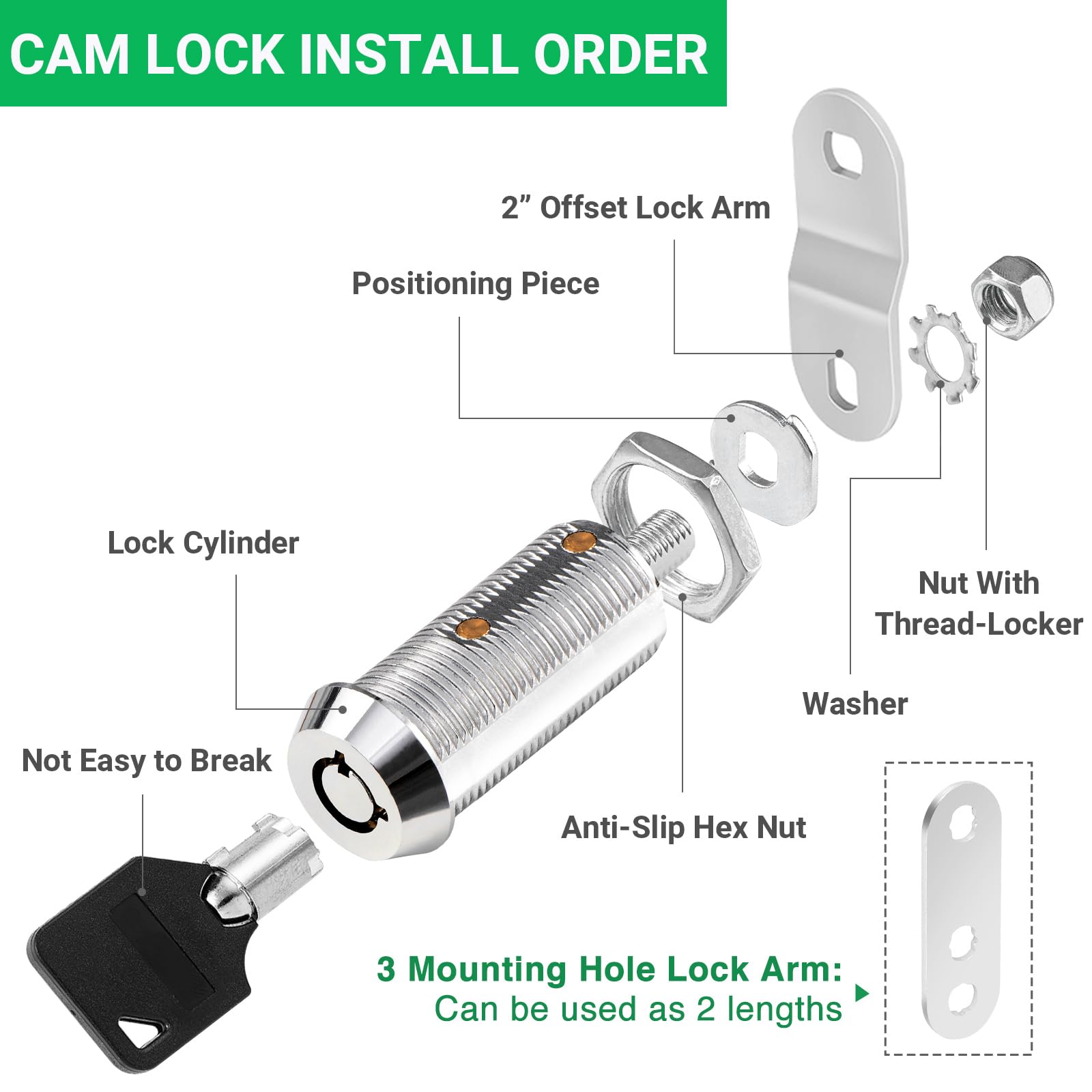 Cylinnda 10Pack Cabinet Lock With Keys, 1-1/2'' Rv Storage Locks Keyed Alike, Rv Locks For Storage Door, Camper Toolbox Rv Cam L