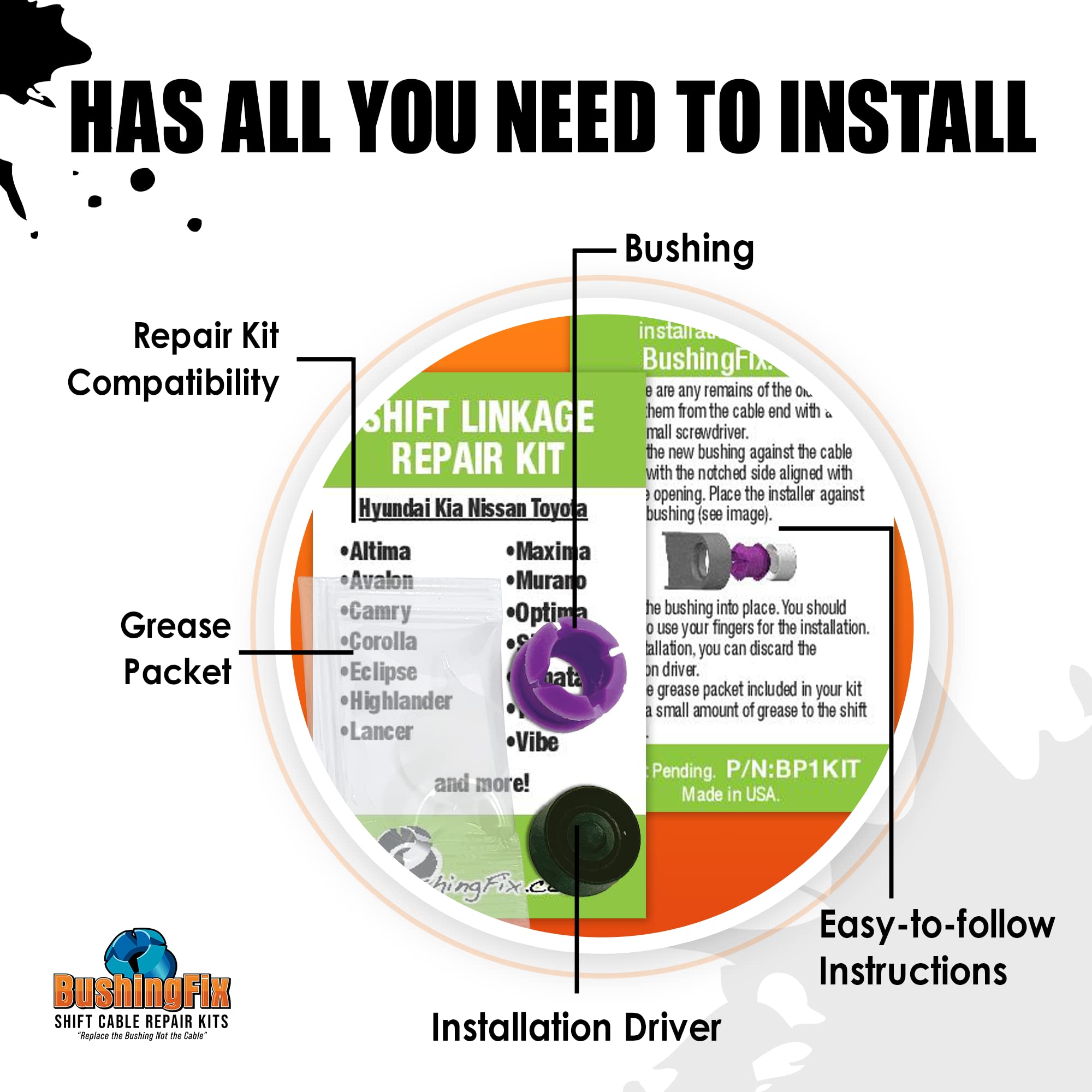 Bushingfix Bp1Kit - Automatic Transmission Shift Cable Bushing Repair Kit, Replacement Shifter Cable Bushing, Quality Transmissi