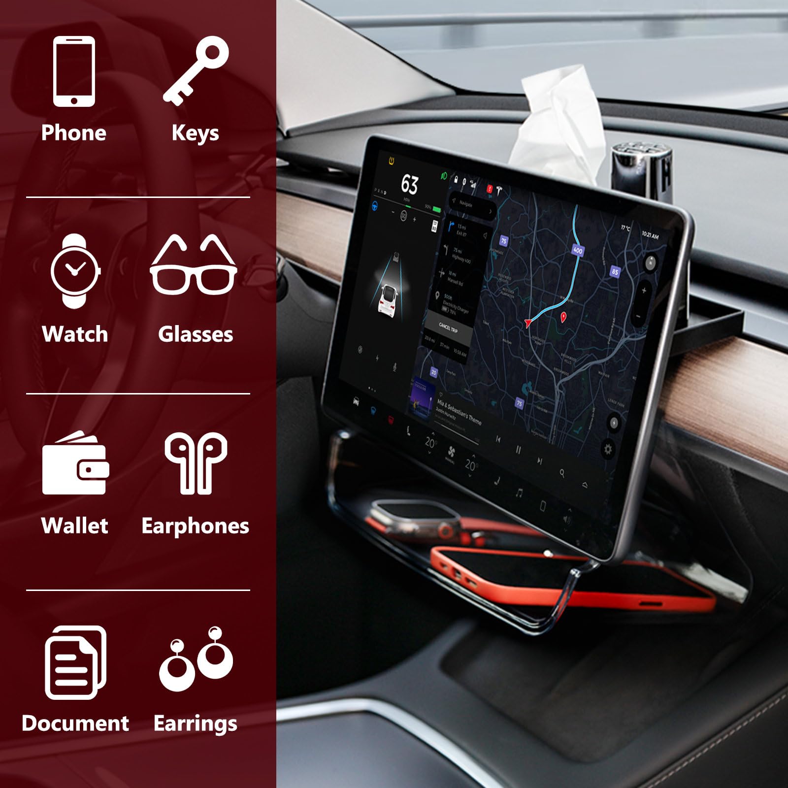 Klutchtech Under Screen Storage Organizer Model 3/Y Magnetic Center Console Organizer - Compatible With Tesla Model 3 2023-2017 Model Y Accessories 2025-2020 [Not Fit 2024 Model 3 Highland]